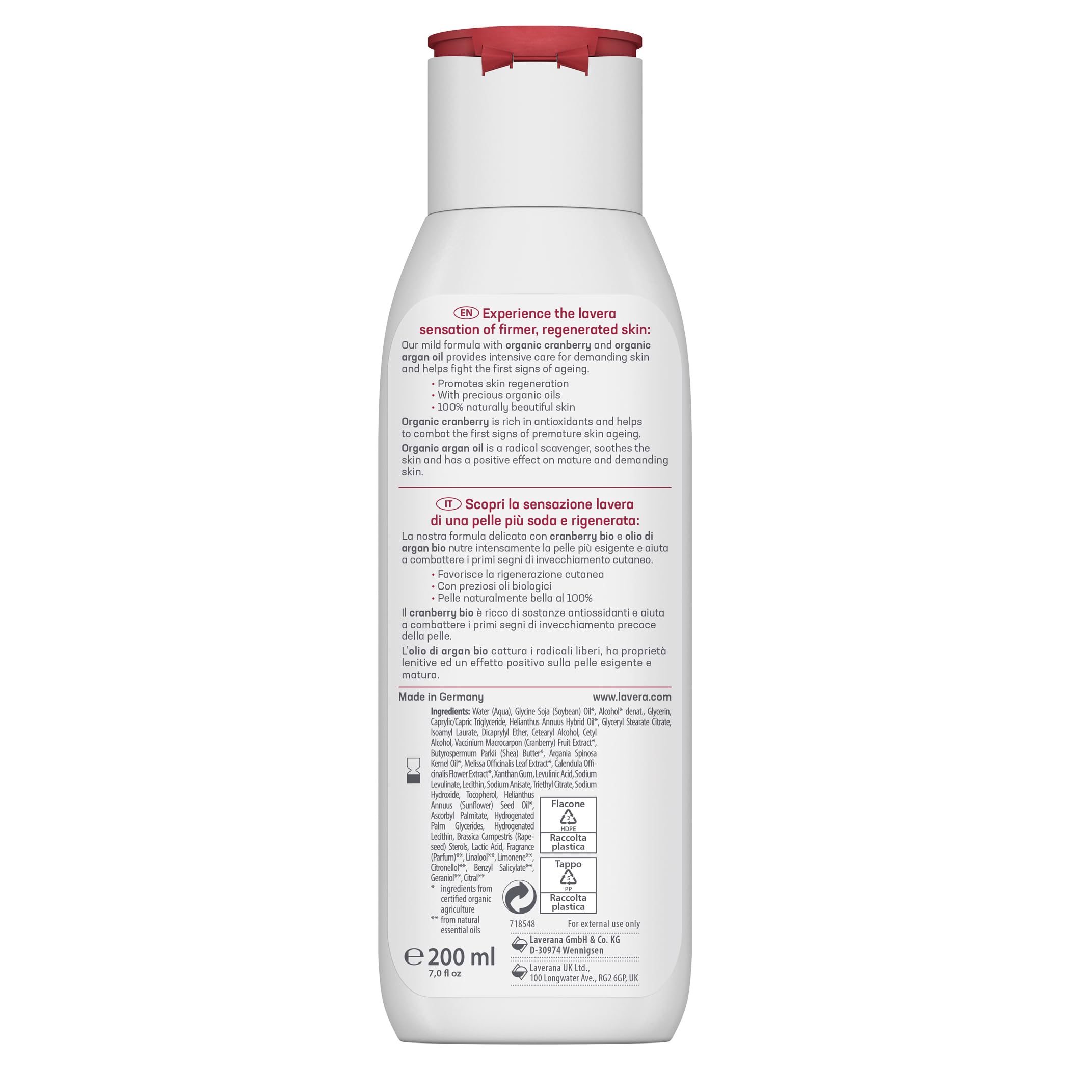 Lavera Body Milk Regenerating - Body Lotion With Organic Cranberry & Organic Argan Oil - Firming Care For Mature Skin - Peta Cer