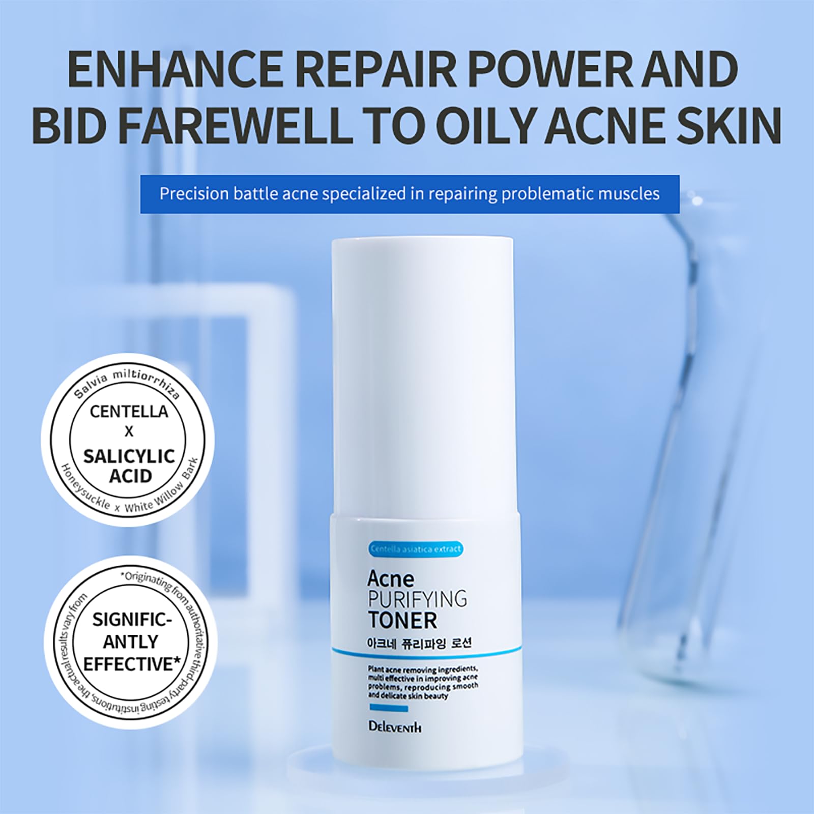 DEleventh Korean Brand Acne Purifying Toner 30ml / with Salicylic Acid and Botanical Extracts for Anti-Acne, Soothes, Unclogs Po