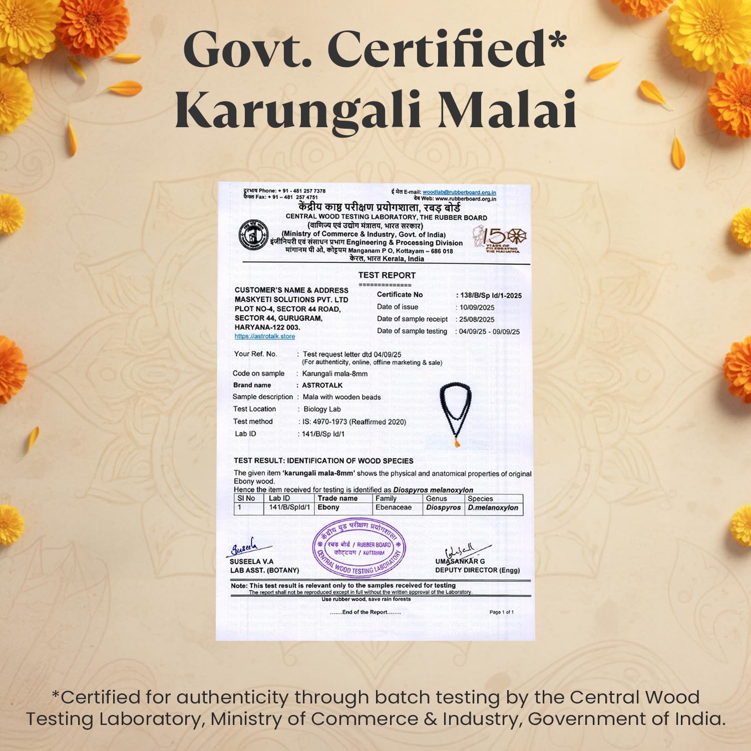 Astrotalk Certified 100% Natural Karungali Malai Original 108 Beads (8mm) | Blessings from Lord Murugan | Spiritual Mala for Pea