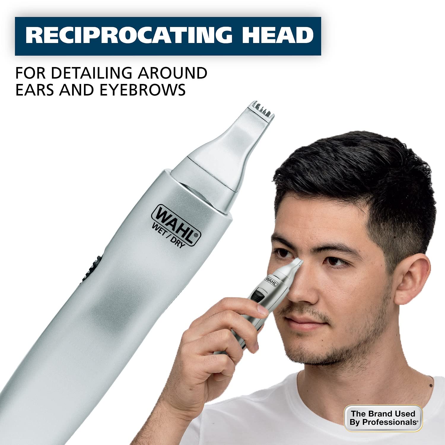 Wahl Mens Nose Hair Trimmer, for Eyebrows, Neckline, Nose & Ear Hair, Precision Detail Trimming with Interchangeable Heads, Batt
