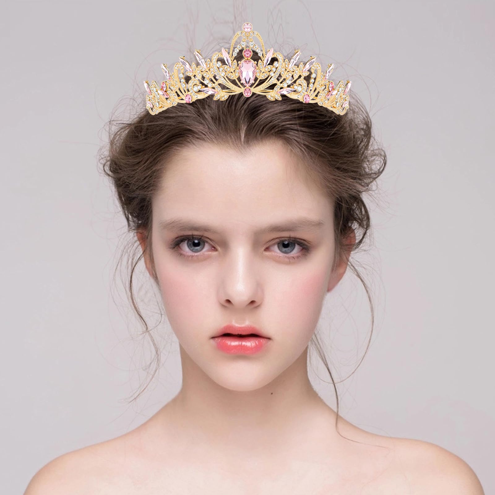 Cieher Pink Crown For Women Girls Pink Tiara Princess Crown, Crystal Crowns For Women Crown For Birthday Prom Party Halloween Co