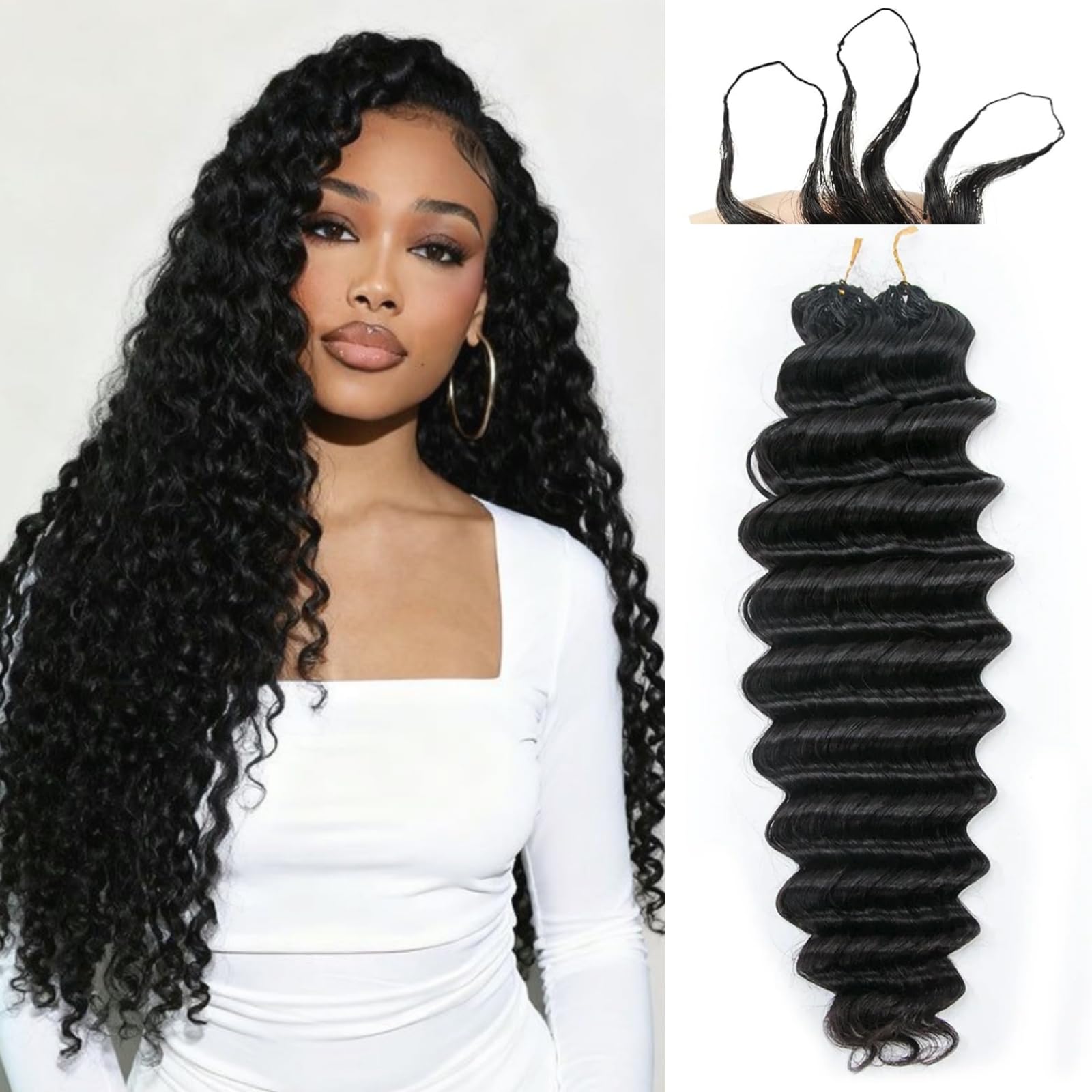 WMLWSY Feather Crochet Hair Extensions Pre Looped Crochet Human Hair Curly For Black Women Pre Separated Knotless Deep Wave 16in