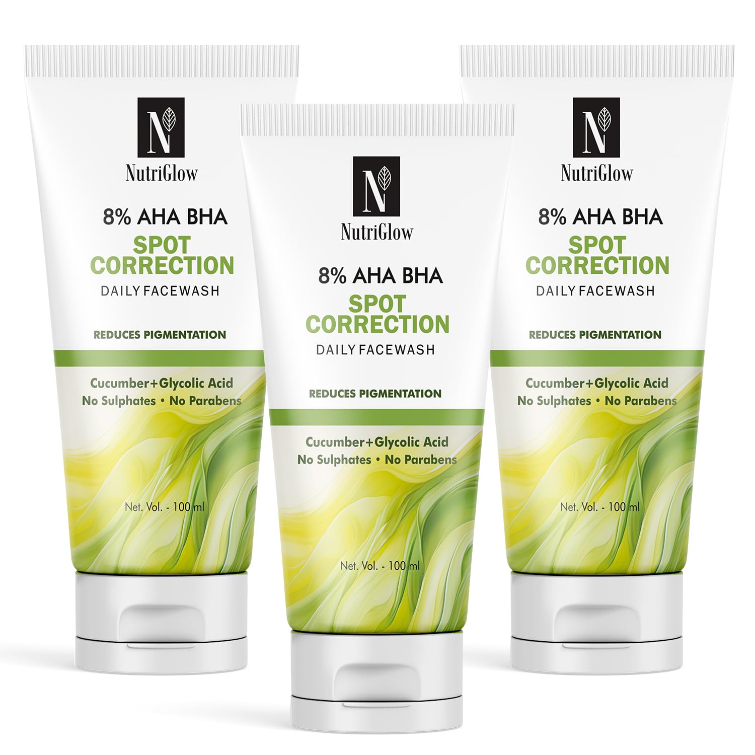 Nutriglow 8% Aha Bha Spot Correction Daily Face Wash, Gentle Exfoliating Formula, All Skin Types For Men And Women (100Ml) Pack 