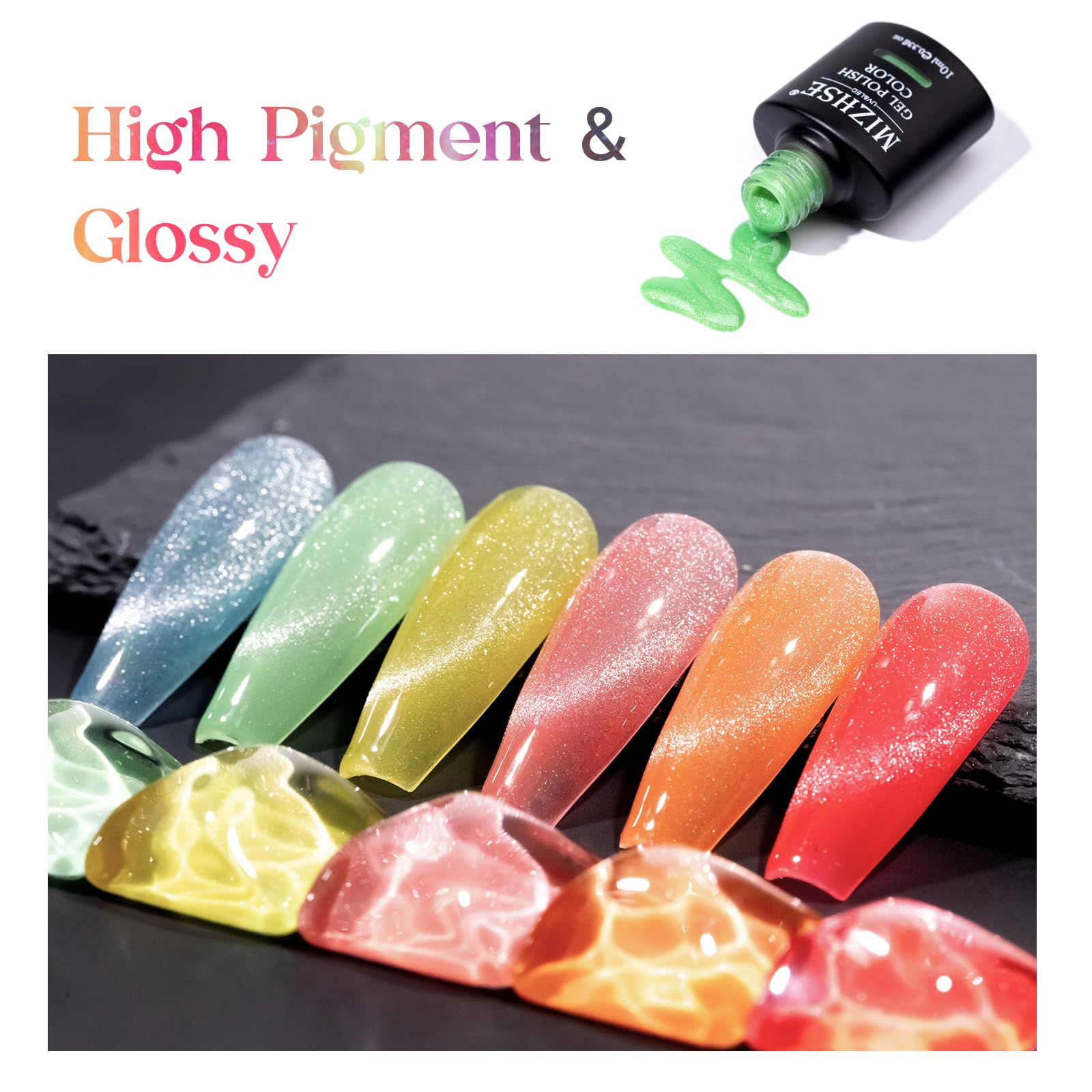 Mizhse Glow In The Dark Gel Nail Polish, Cat Eye Gel Polish, Macaroon Gel Nail Polish Colors Set, Shimmer Nail Gel Soak Off Nail