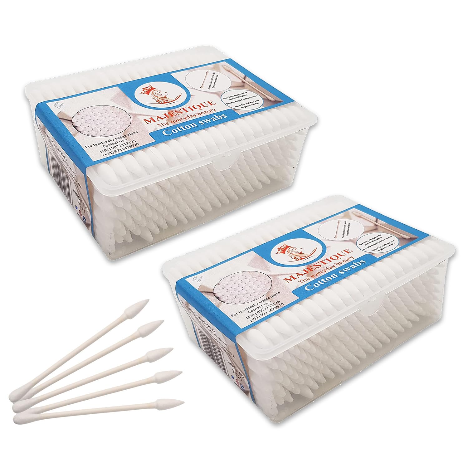 Majestique Paper Sticks Cotton Swabs Buds 2 Shape - Soft, Gentle On Face, Ear Cleaning, Makeup, And Beauty Applicator, Nail Poli