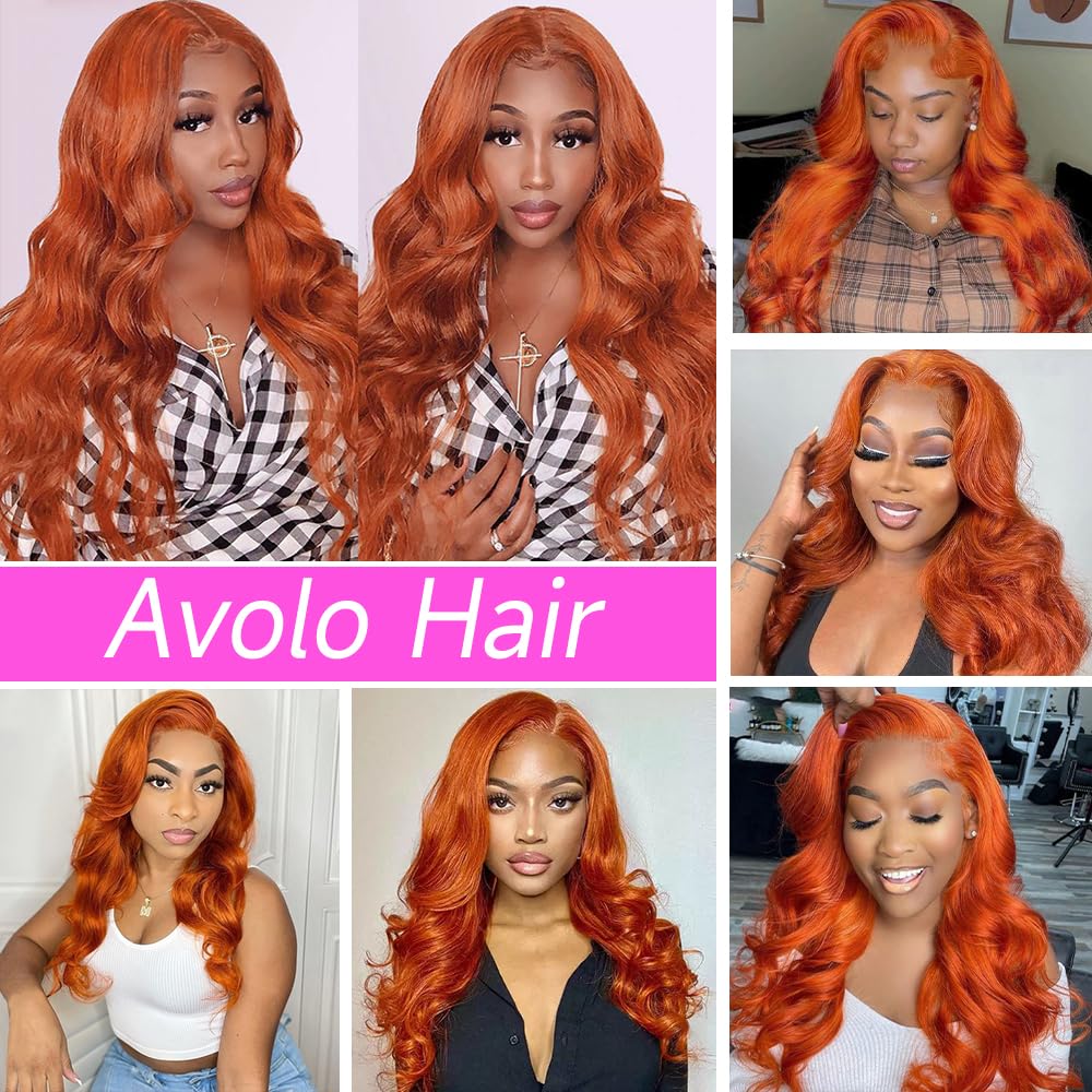 Avolo Ginger Orange Lace Front Wigs Human Hair Pre Plucked Body Wave 13X4 Hd Lace Frontal Human Hair Ginger Human Hair Lace Fron