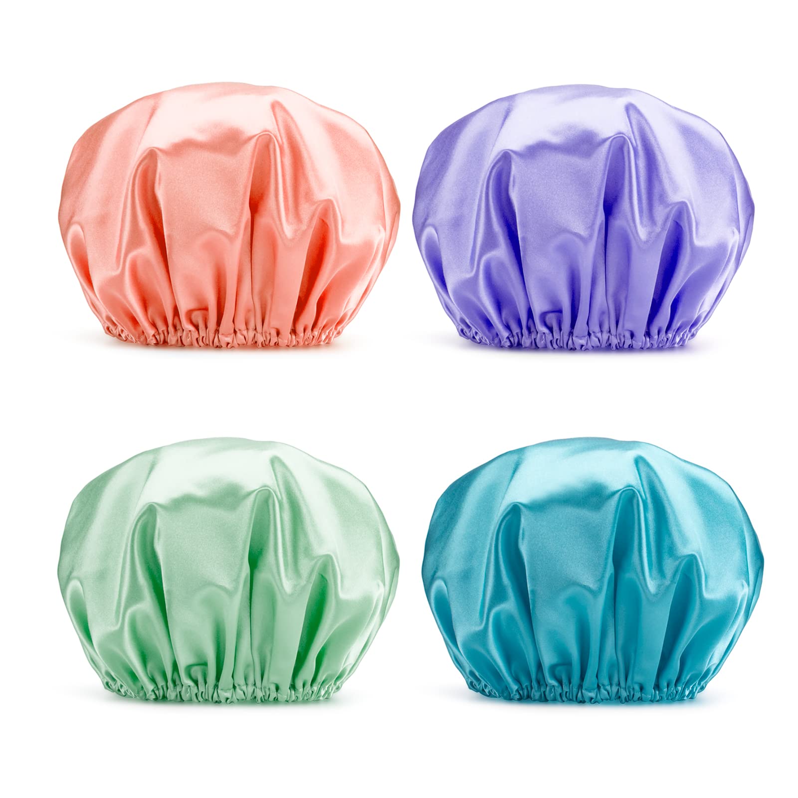 Amazerbath Shower Caps For Women Reusable Waterproof, 4 Pack Women Shower Caps Reusable Eva Hair Cap For Shower Double Protectio