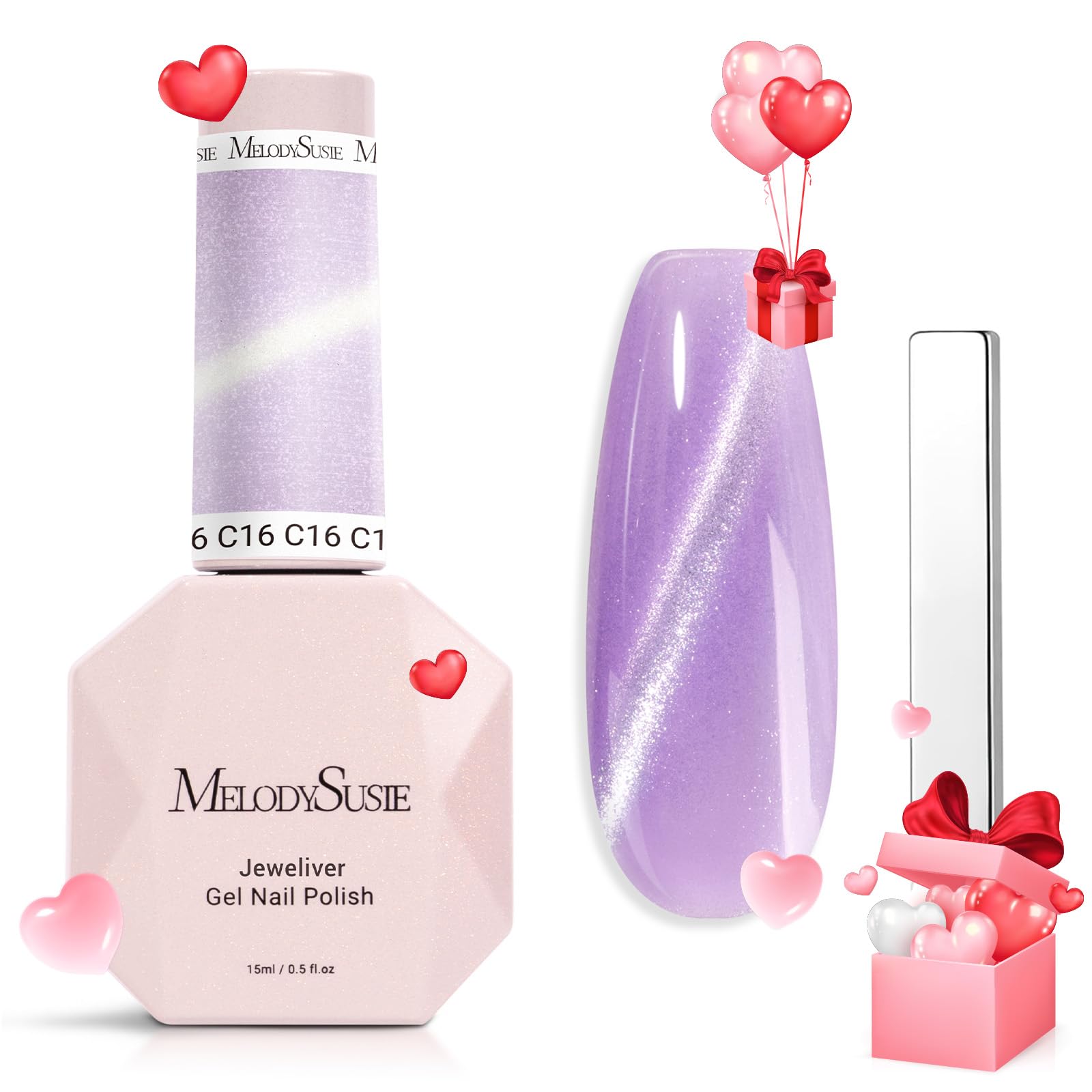 Melodysusie Jeweliver Cat Eye Gel Nail Polish, 0.5 Fl Oz Purple Glitter Holographic Magnetic Nail Polish With Magnet, Uv Nail Po