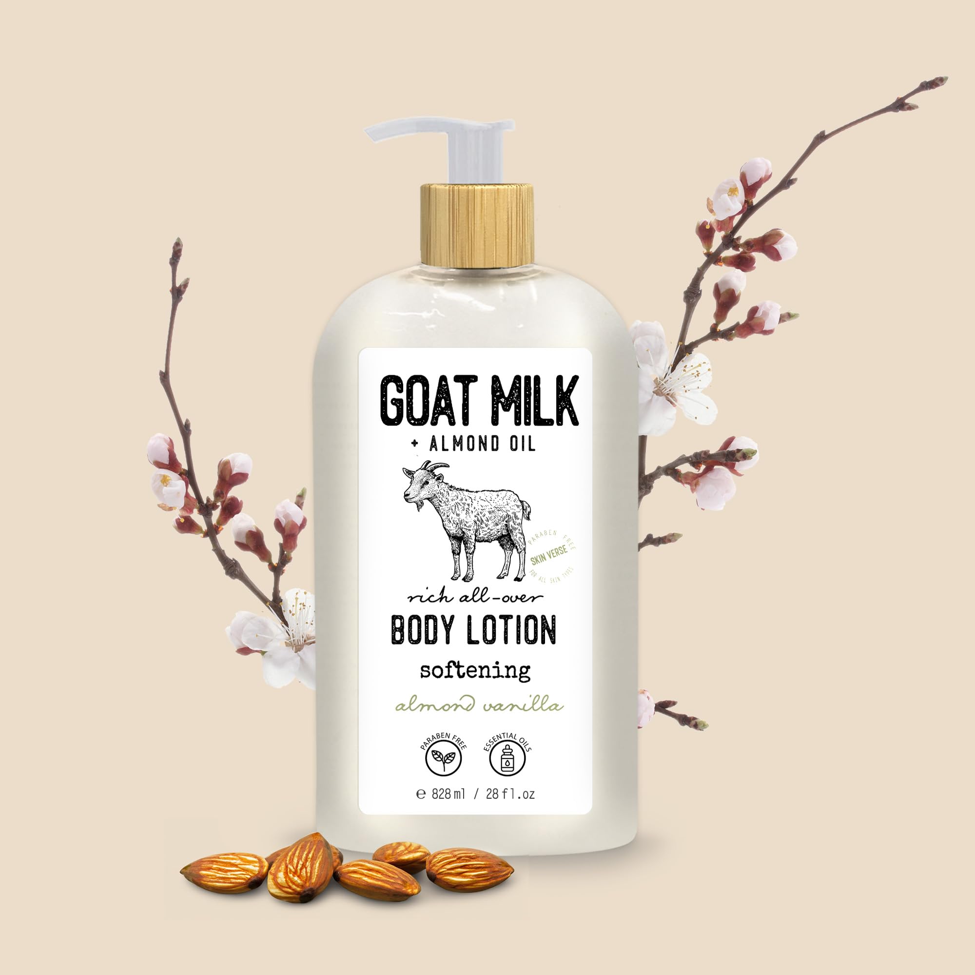 Skin Verse Body Lotion, Goat Milk, Almond Oil Body Lotion, Softening, Almond Vanilla, Coconut, Shea Butter Body Lotion, Moisturi