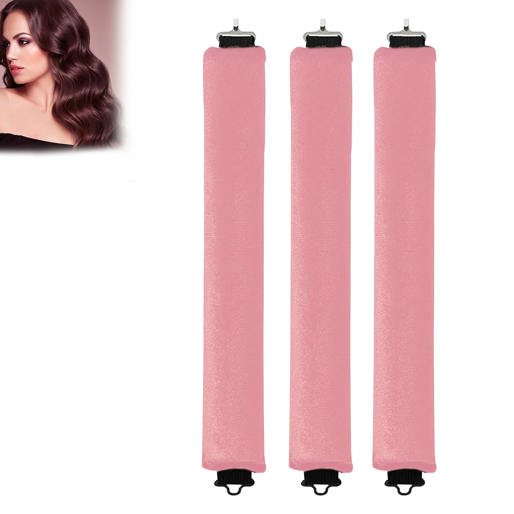 Glun Non-Damaging Hair Curling Strips, 3 Counts Piink Colour, Hair Curler With Hook, For All Hair Types, Overnight Curler For Be