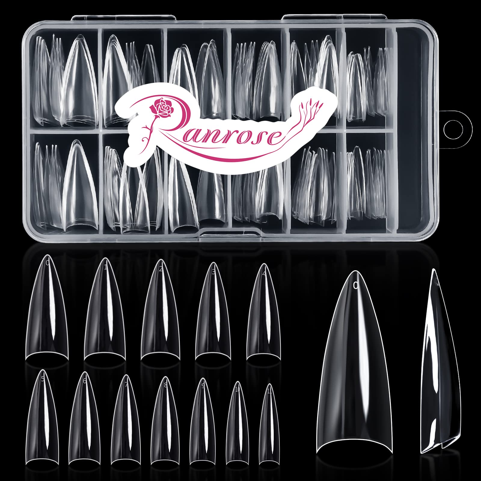 Ranrose 120PCS Short Nail Tips,Short Soft Gel Stiletto Nail Tips Half Cover False Nail Almond Shape Point Acrylic Sharp Artifici