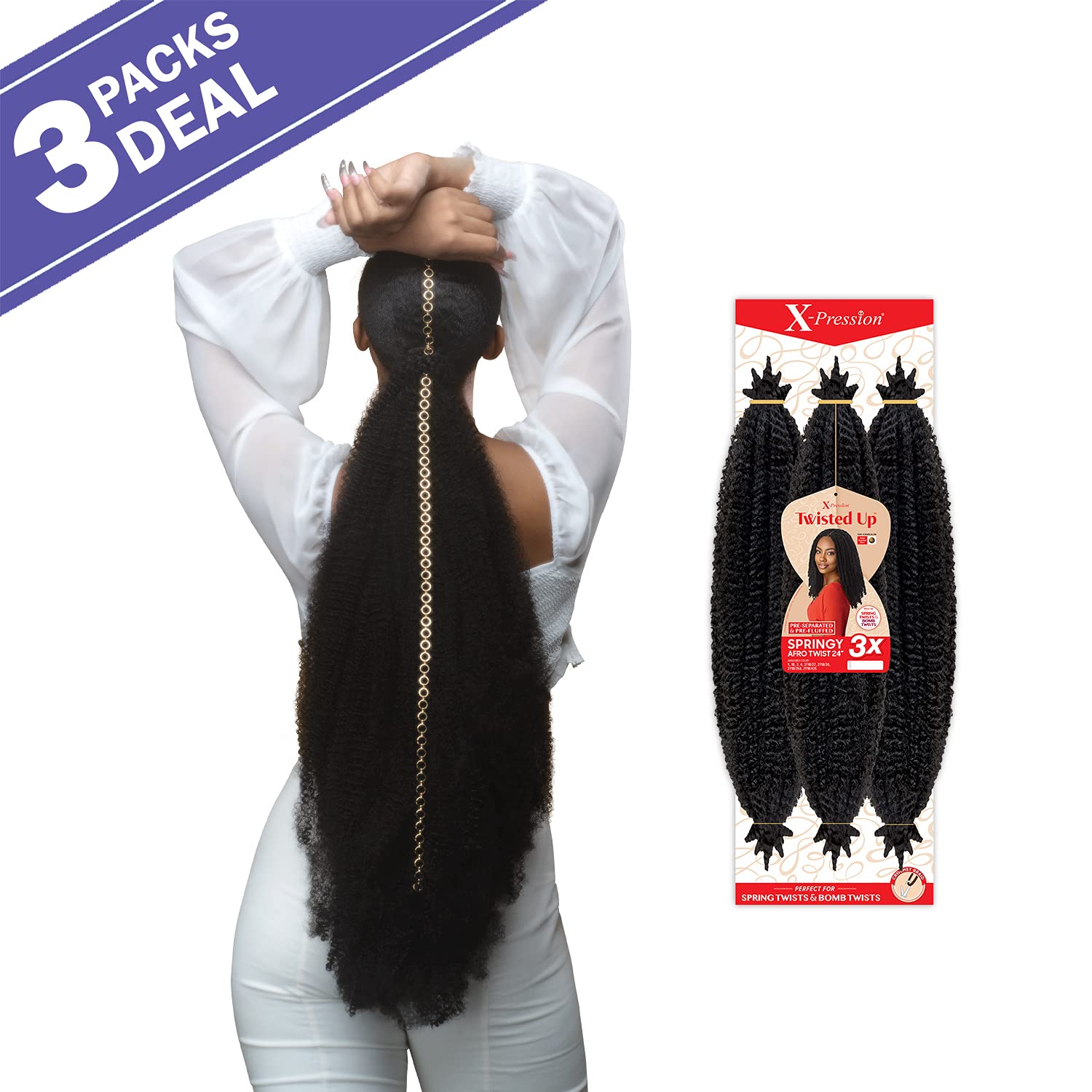 Outre Crochet Braids X-Pression Twisted Up 3X Springy Afro Twist 24'' (3-Pack, 2T4/30)