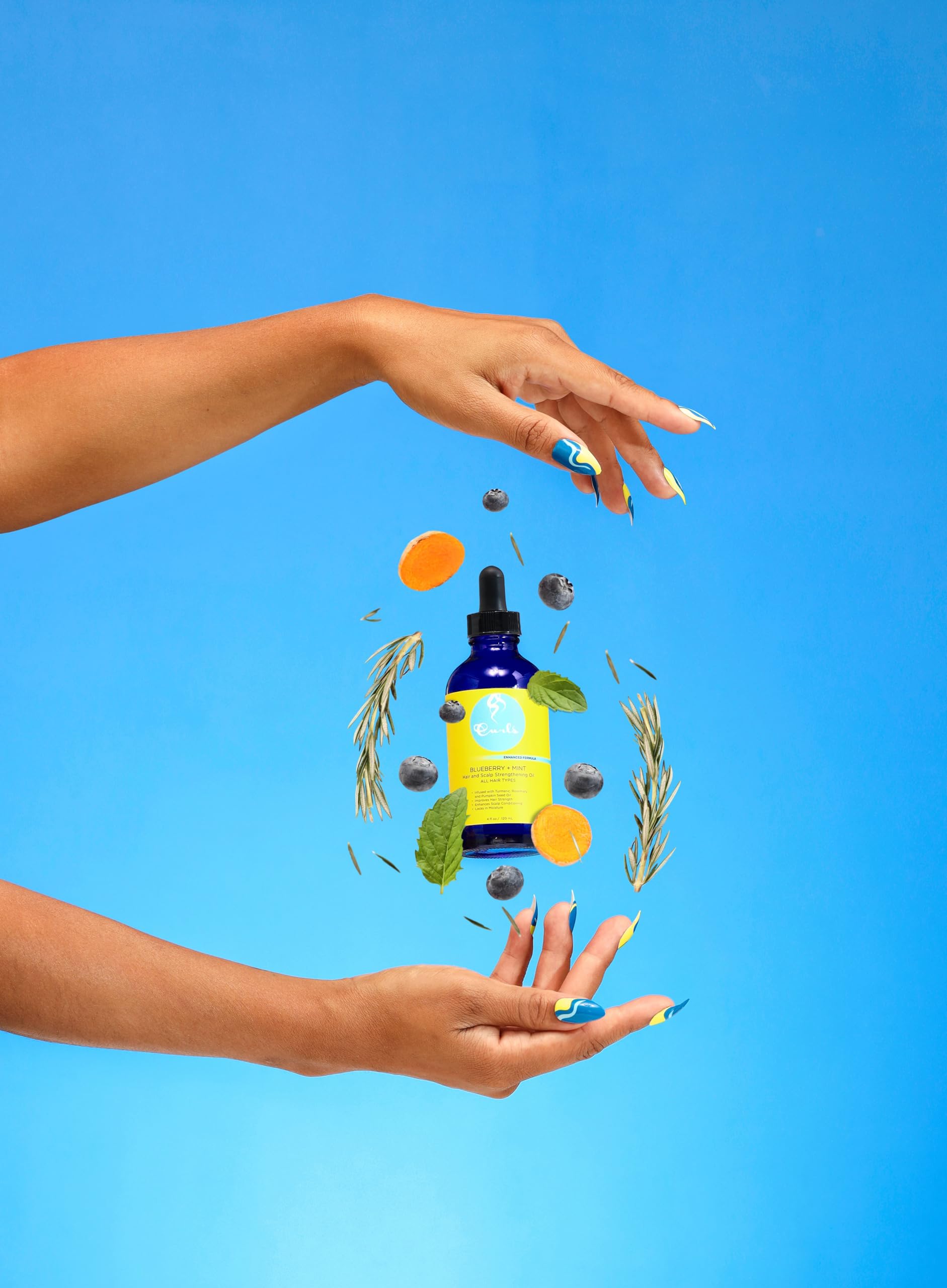 Curls Blueberry Bliss Blueberry & Mint Hair And Scalp Strengthening Oil - 4 Oz, Root-Penetrating Hair Oil With Turmeric, Rosemar