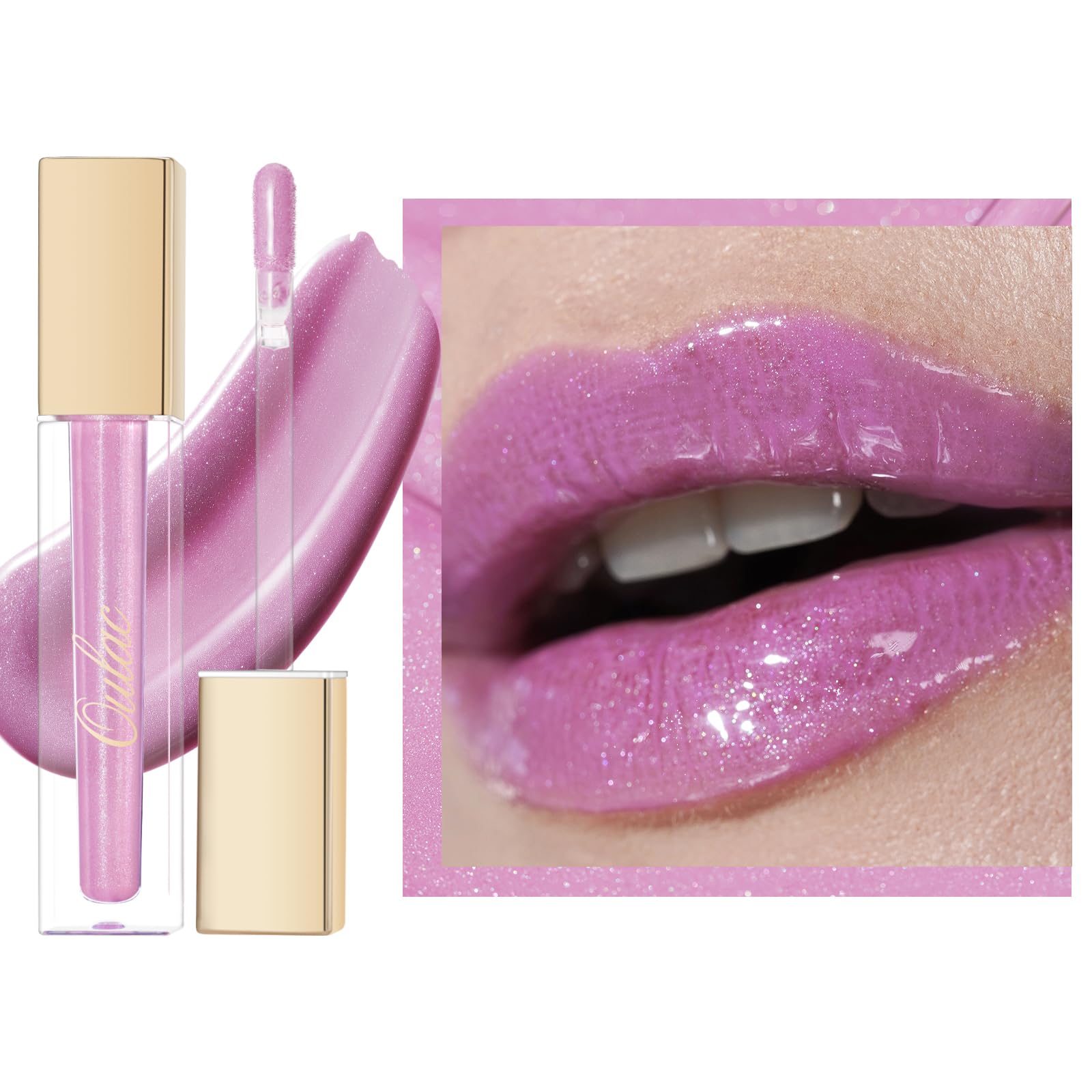 Oulac Purple Lip Gloss HighShine Moisturizing Lip Gloss Oil Liquid Lipstick NonStick Cup Glitter Lipstick Lip Tint Reduce Fine