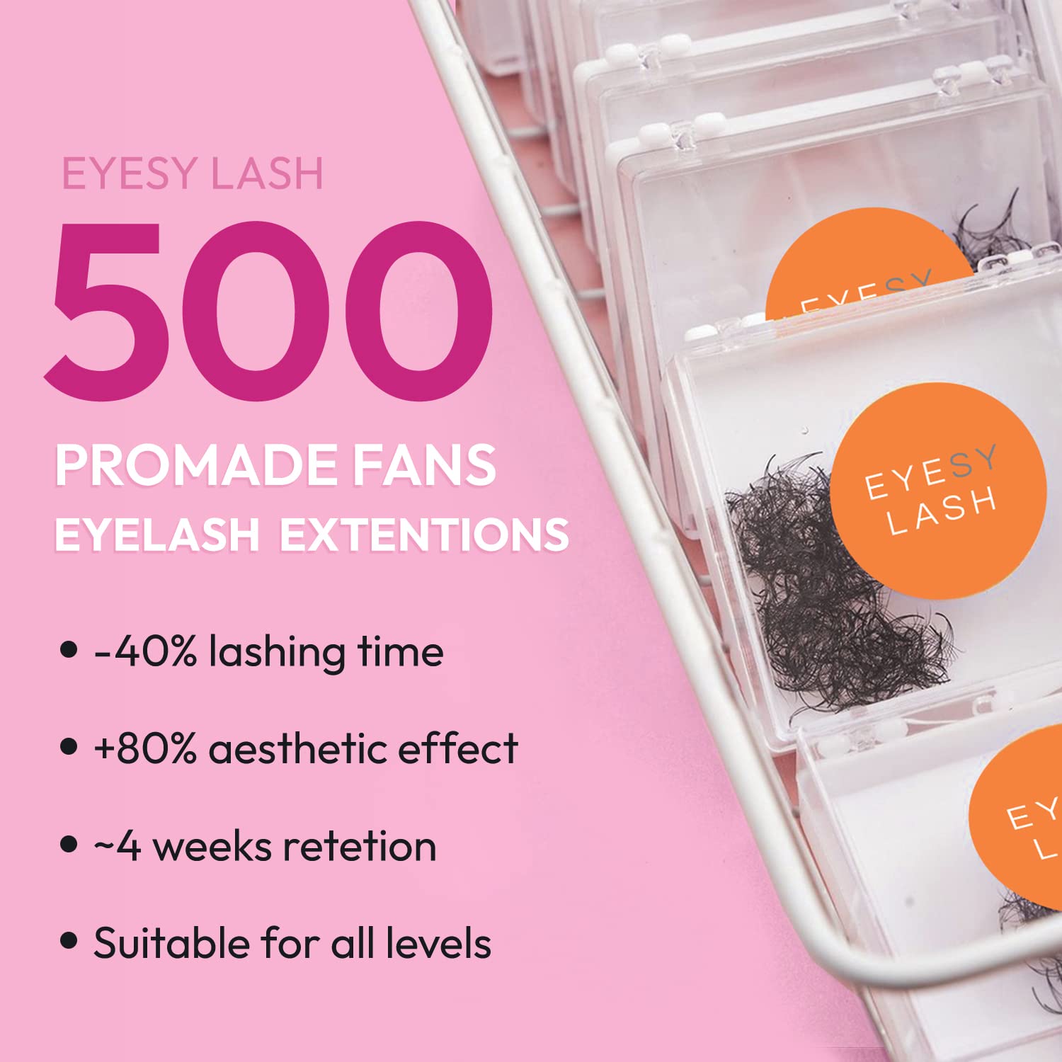 Eyesy Lash 500 Promade Fans - 12D 0.03 Size 10Mm Curl C - Premade Lash Fans For Eyelash Extensions Fluffy Mega Volume Lashes Han