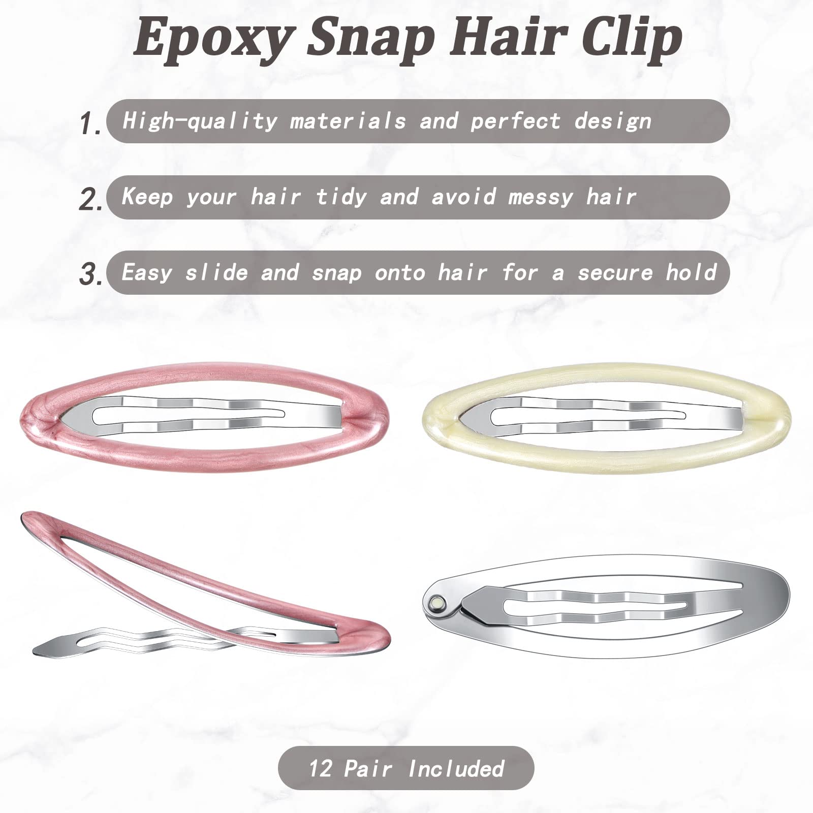 12 Pieces Oval Snap Hair Clips Tortoise Metal Snap Clips Oval Epoxy Hair Grips Metal Ellipse Hair Clips Non slip Snap Hair Barre