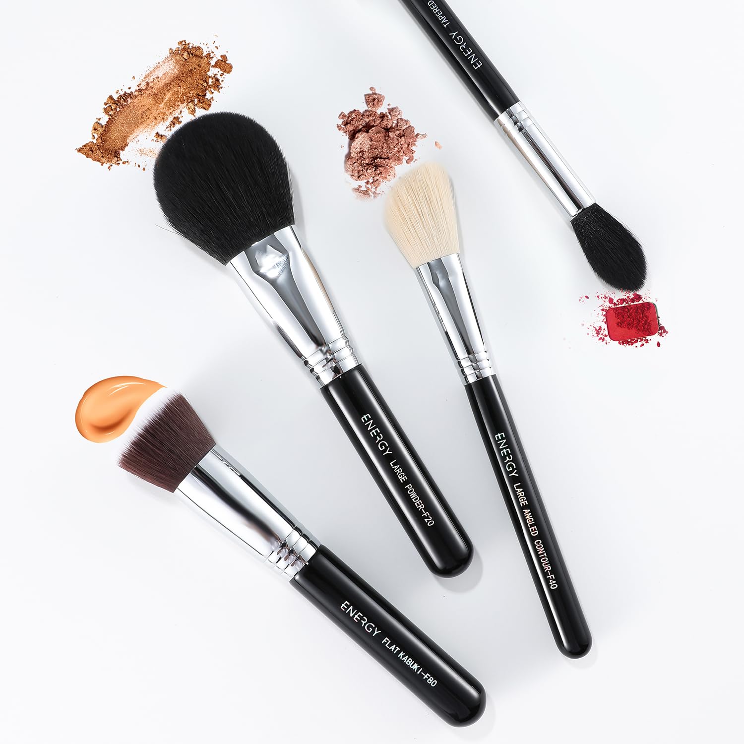 Energy Makeup Brush Set 4Pcs Premium Synthetic Powder Foundation Blush Contour Bronzer Highlighter Makeup Brushes With Black Pu