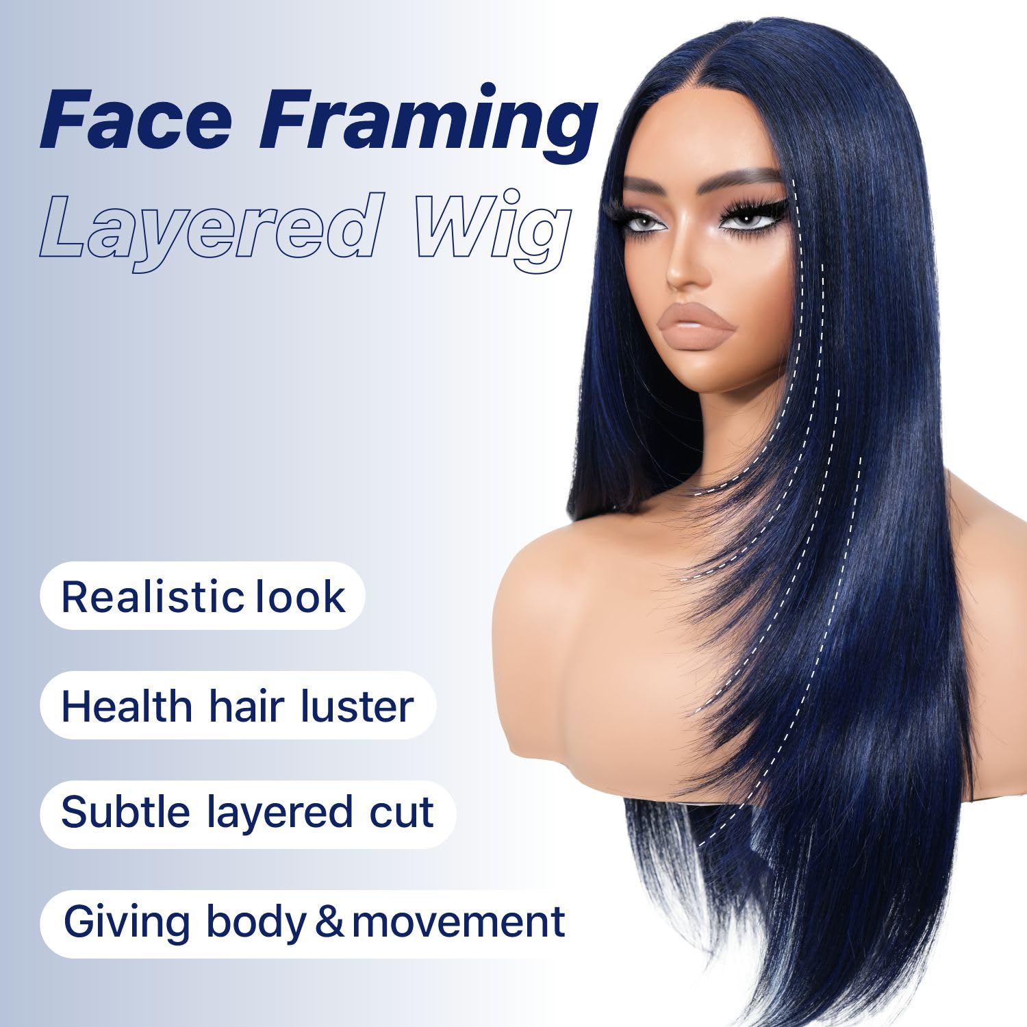 BrownBomb Dark Blue Wear and Go Glueless Wigs Pre Plucked Pre Cut for Beginners Synthetic Lace Front Wig for Woman Long layered
