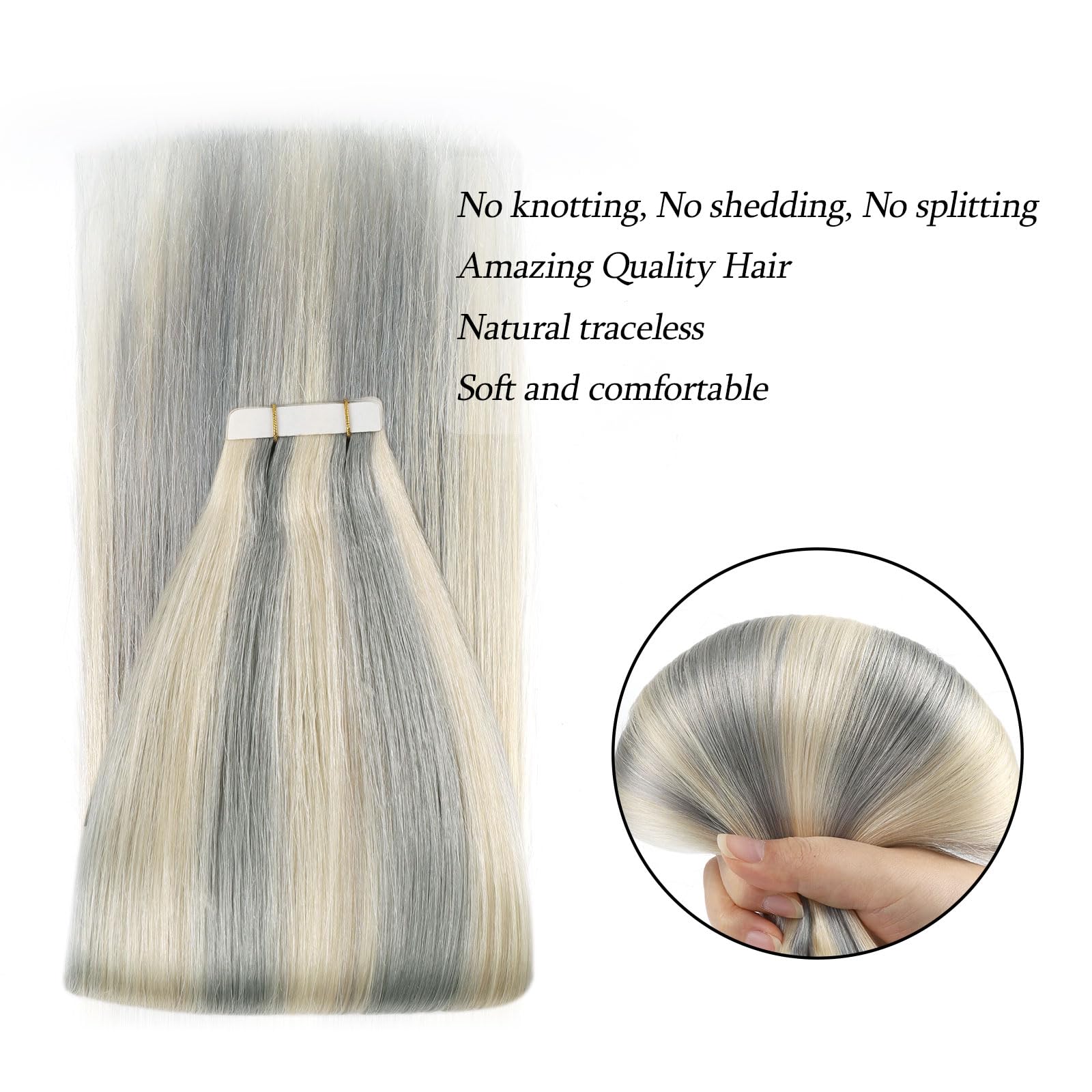 Abh Amazingbeauty Hair 18 Inch Hair Extensions Real Human Hair Tape In Silver White Highlighted Platinum Blonde Human Tape In Ha