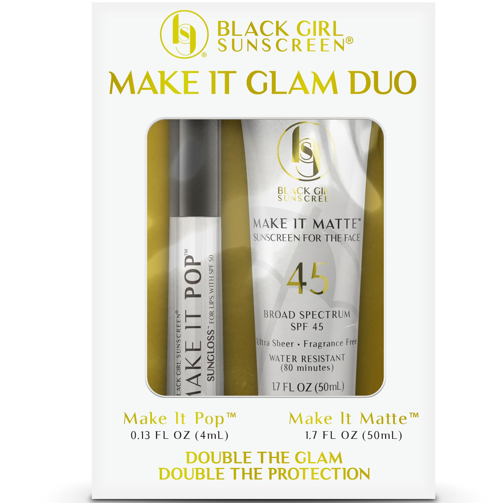 Black Girl Sunscreen - Face & Lip Sunscreen Make It Glam Duo - 1 Spf 45 Make It Matte Clear Sunscreen For Face & 1 Make It Pop S