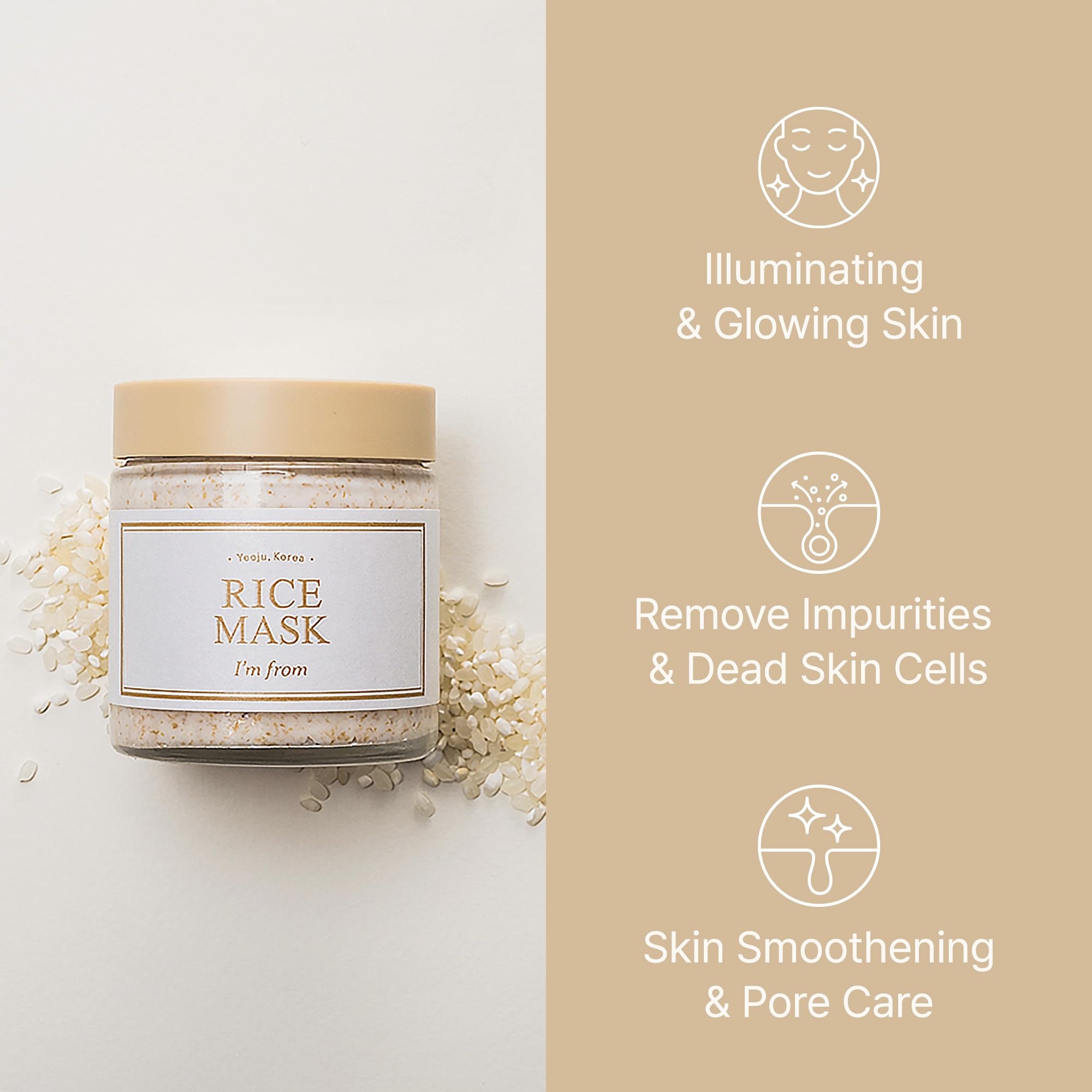 I'm from Rice Mask 3.88 Oz, Gentle Exfoliating Wash Off Facial Mask for Dull, Rough Skin, Pore Clearing, Remove Dead Skin Cells,