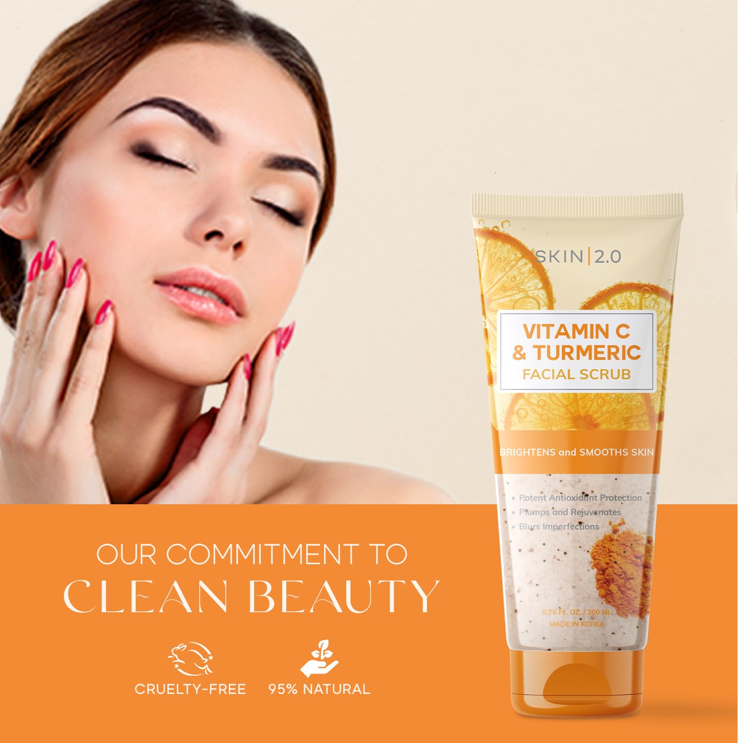 Skin 2.0 Vitamin C And Turmeric Face Scrub - Anti Aging Facial Exfoliating Scrub, Clears Blackheads Improve Dark Spot & Acne - 6