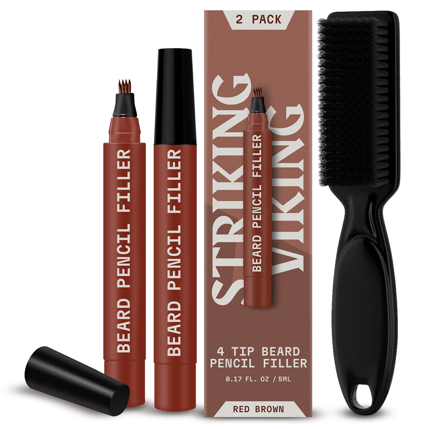 2 Pack Beard Pencil Filler For Men With 4 Tips - Updated Beard Filling Pen Kit With Brush, Long Lasting Waterproof Beard Pen - F
