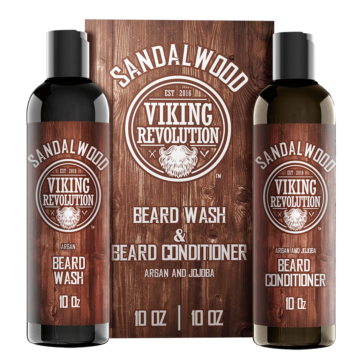 Beard Wash & Beard Conditioner Set W/Argan & Jojoba Oils - Softens & Strengthens - Natural Sandalwood Scent - Beard Shampoo W/Be