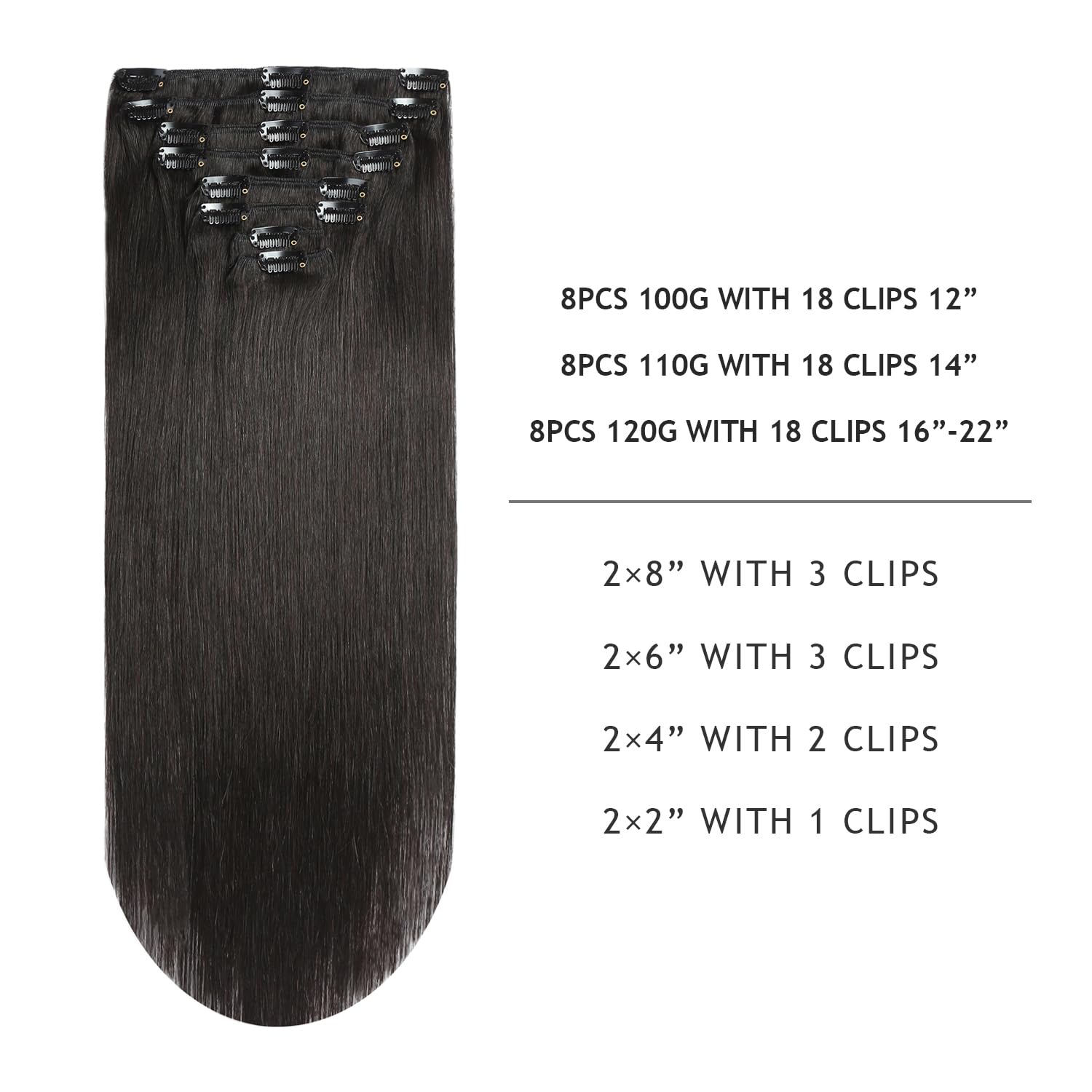 YILITE Real Hair Extensions Clip in Human Hair 8Pcs 120g Off Black Full Head Double Weft Invisible Straight Remy Clip in Hair ex