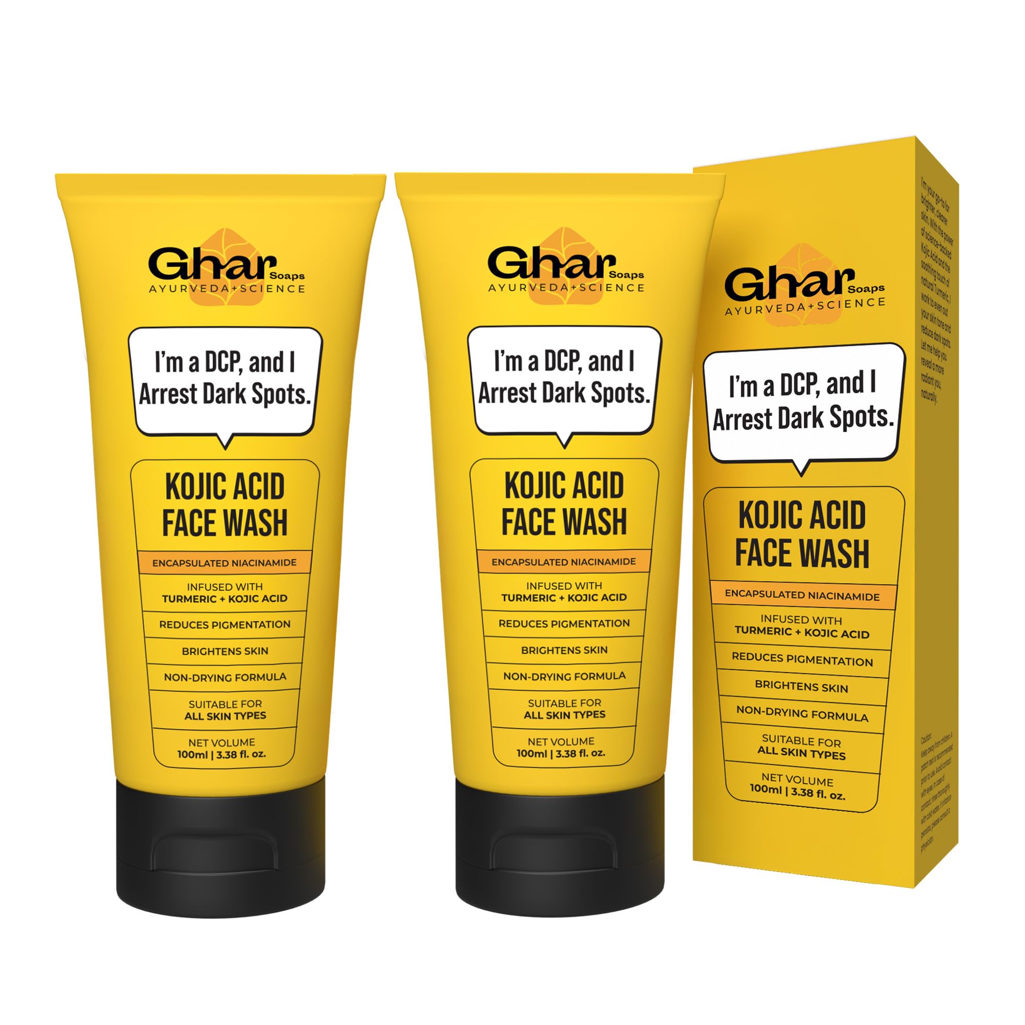 Kojic Face Wash Duo By Ghar Soaps | For Dark Spots & Pigmentation | With Kojic Acid, Turmeric & Niacinamide | Glow-Boosting, Non