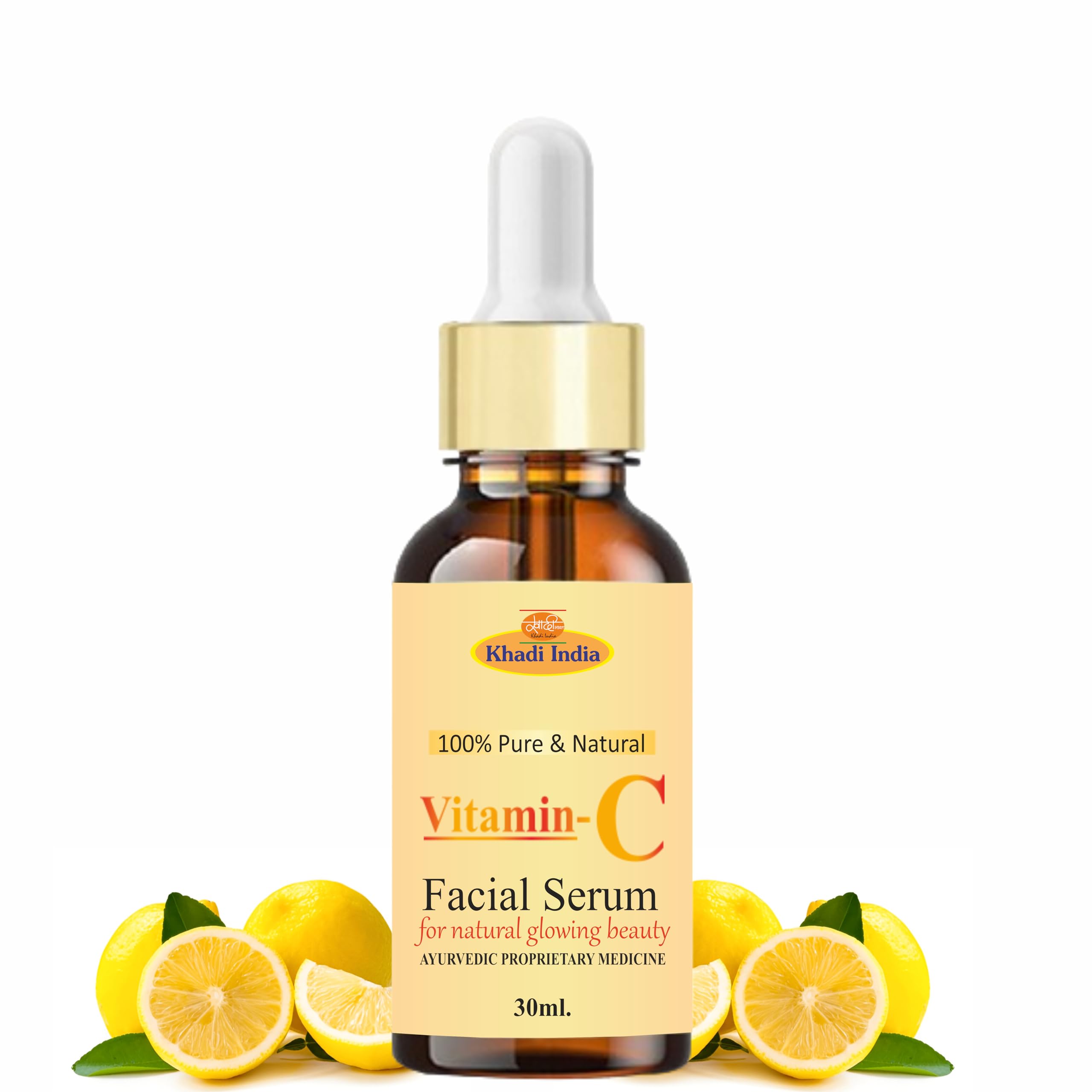Khadi Herbals Vitamin C Face Serum  With Hyaluronic Acid & Niacinamide  Brightens Skin, Reduces Dark Spots & Boosts Collagen 