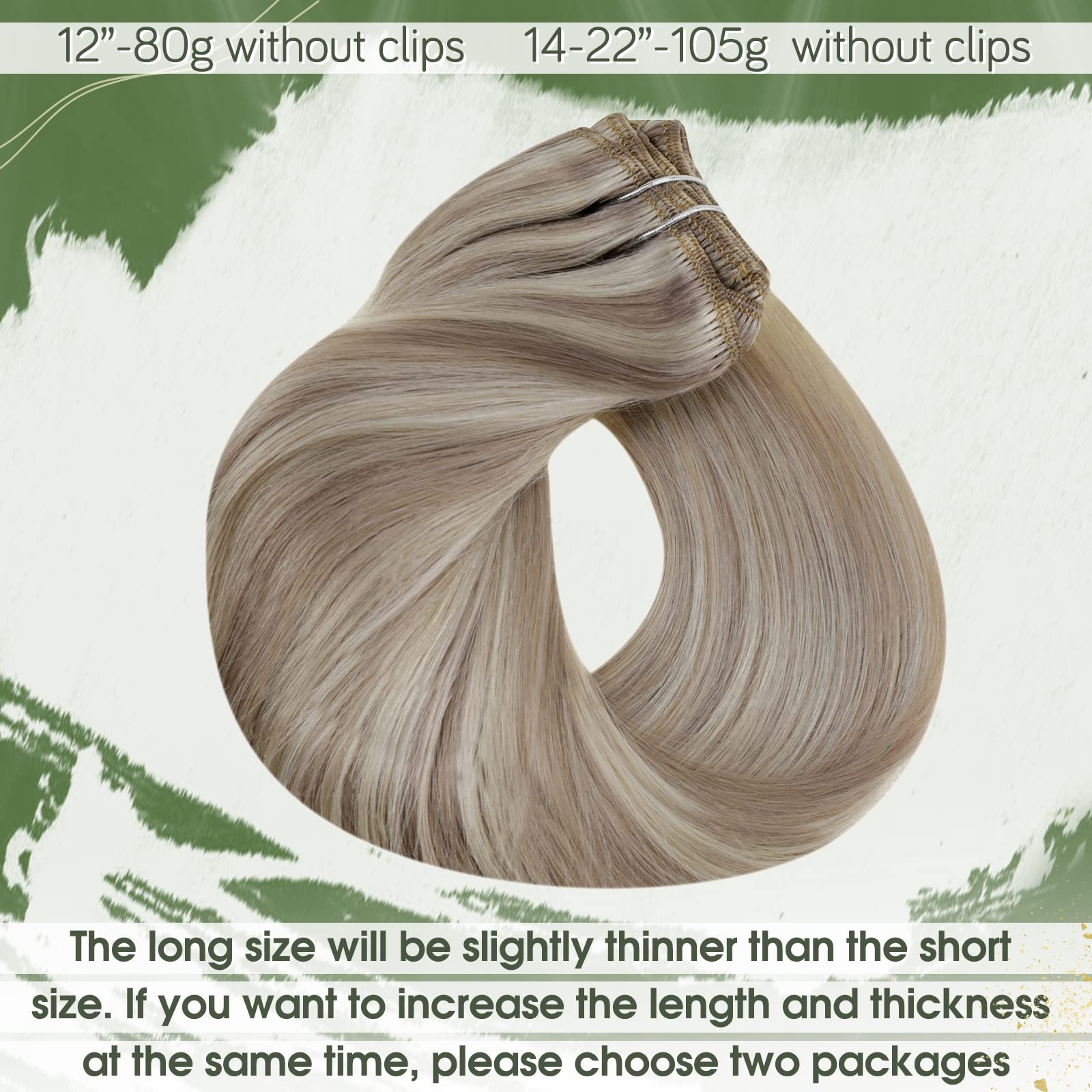 Hetto Blonde Clip in Human Hair Extensions 14 Inch #17/23 Dirty Blonde Highlight Platinum Blonde Clip in Hair Extensions 7pcs 12