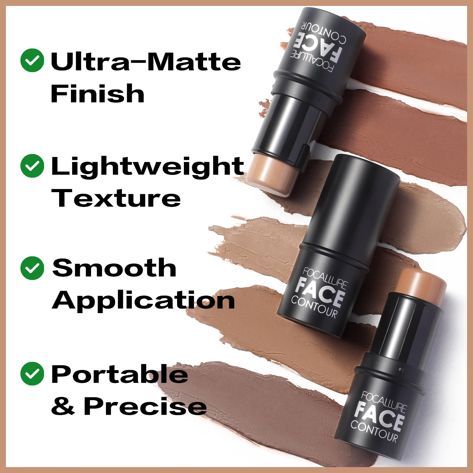 Focallure Cream Contour Stick, Matte Bronzer Stick, Professional Face Shaping & Contouring Stick Makeup, Easy To Apply With Buil