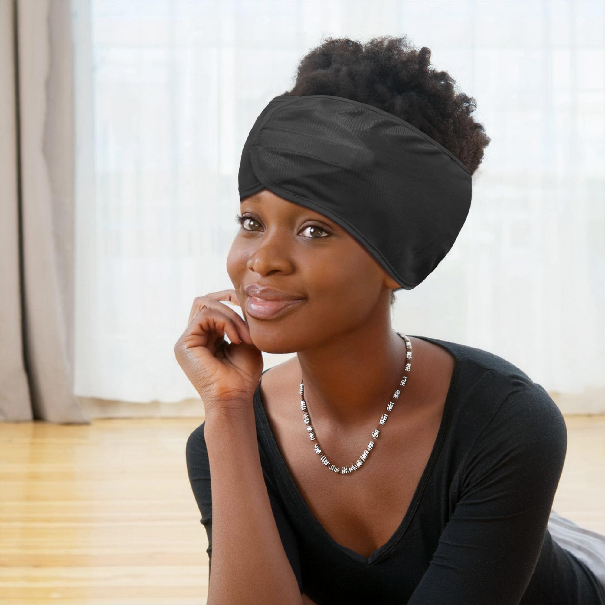 DONNA Premium Satin Hair Wrap for Sleeping - Black Silk Headband, One Size, Smooth Head Wrap for Women, 1pc