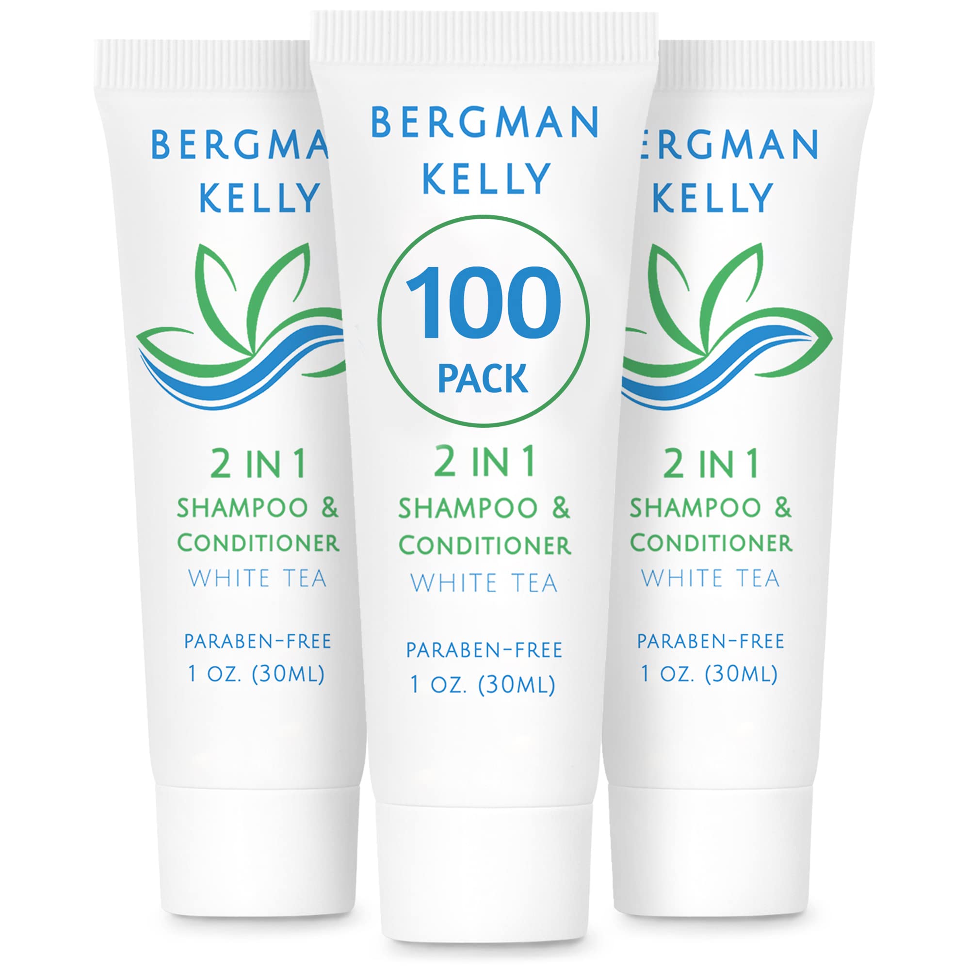Bergman Kelly Travel Size Shampoo & Conditioner 2 In 1 (1 Fl Oz, 100 Pk, White Tea), Delight Your Guests With Revitalizing And R