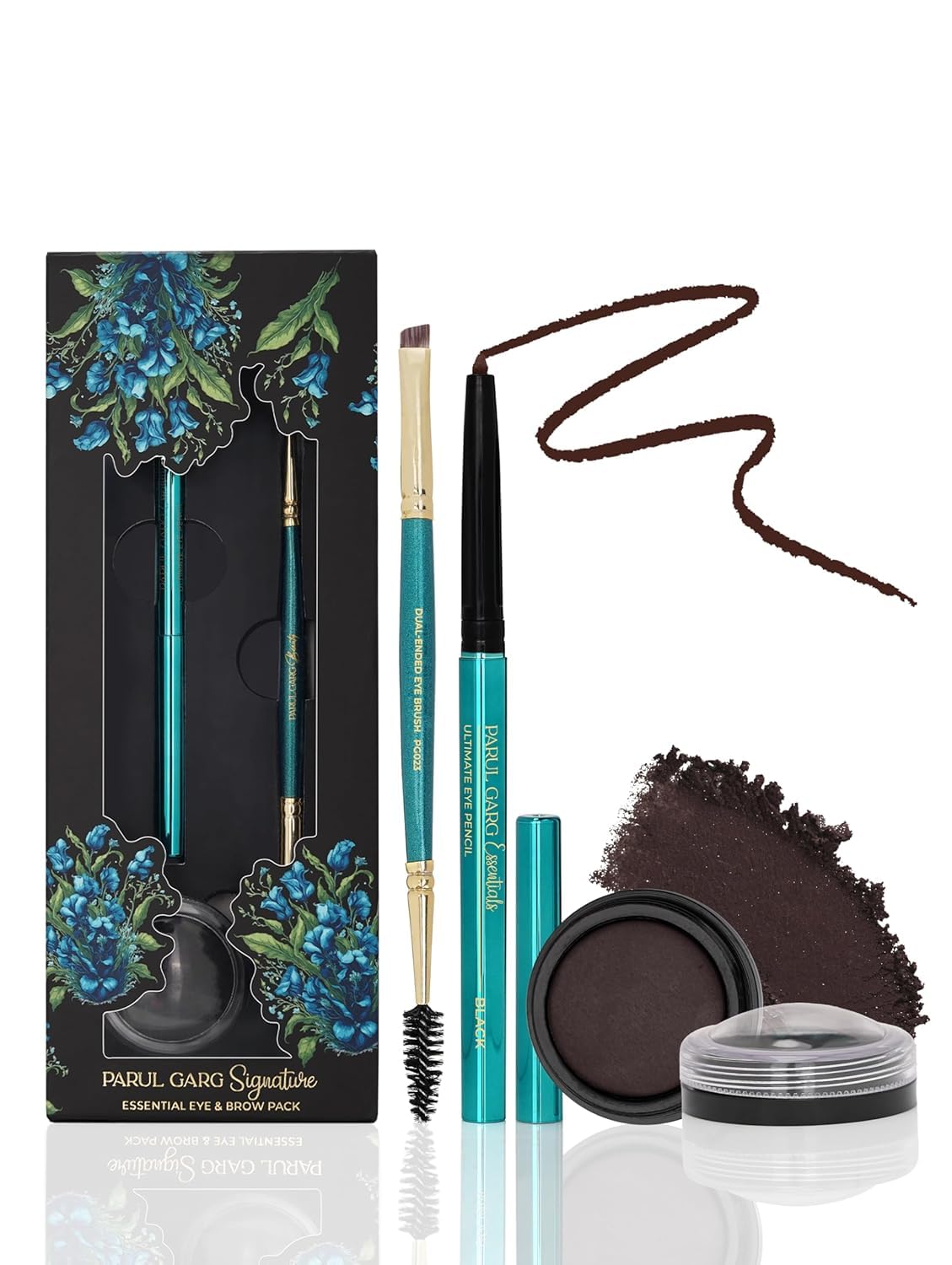 Parul Garg Beauty Signature Essential Kajal & Eyebrow Pack  3In1 LongStay Kajal, Eyebrow Definer, Eye Brush & Shadow | Smudg