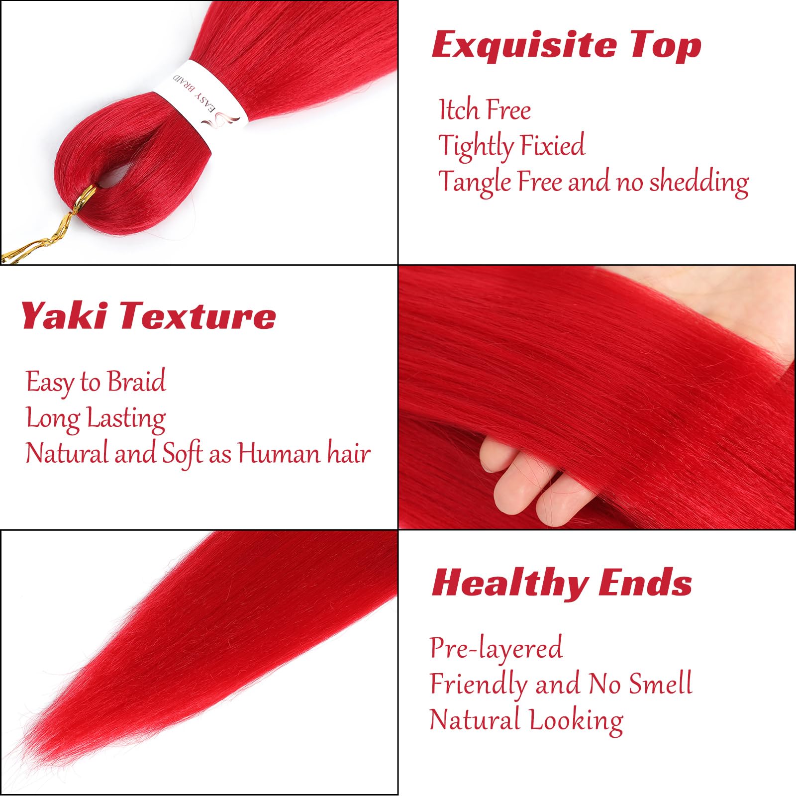 Royota Pre-Stretched Braiding Hair, Yaki Texture, 26 Inch, Pack of 3, Red Synthetic Hair for Knotless Box Crochet Extensions