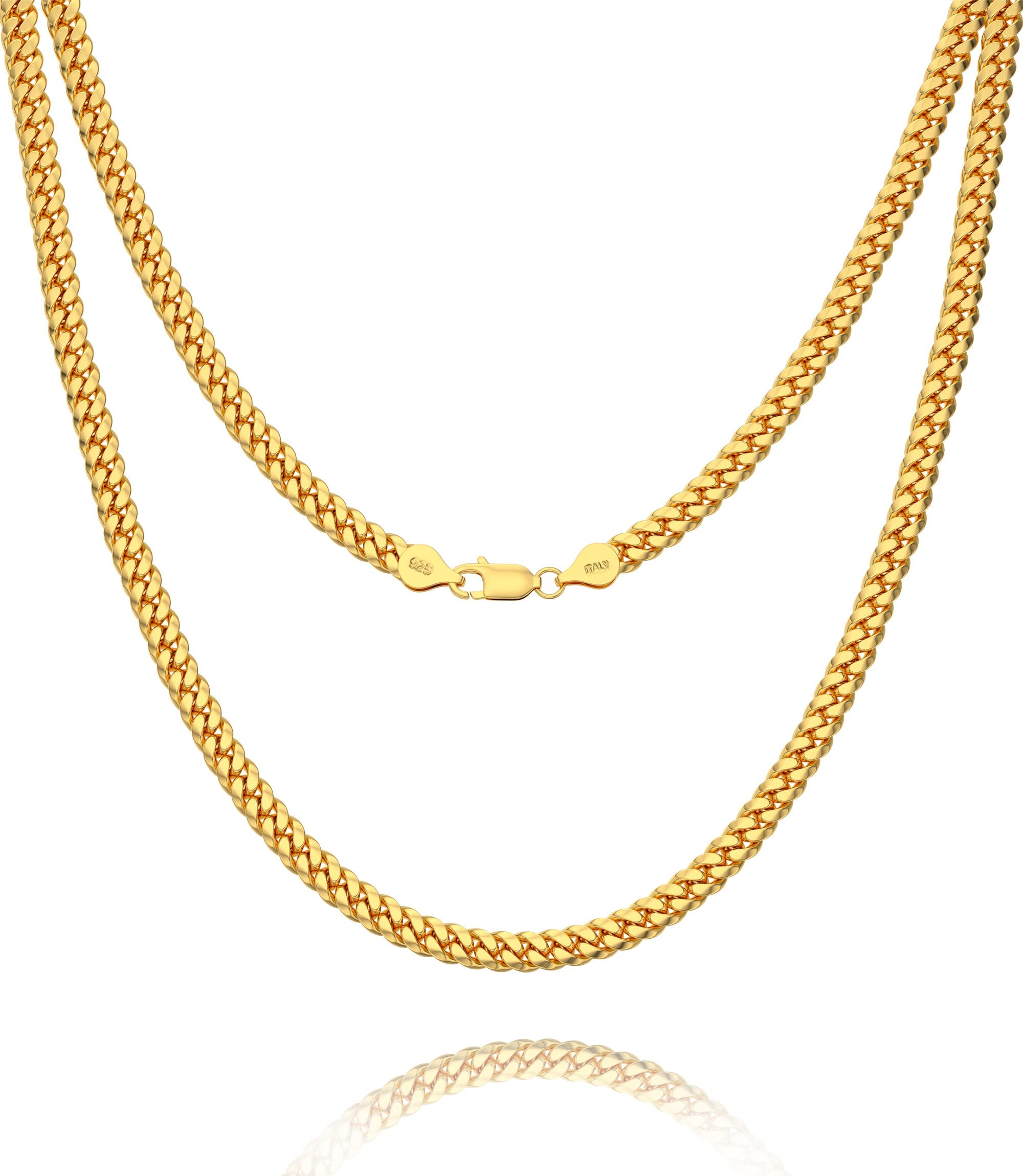Waitsoul 925 Sterling Silver Cuban Chain Lobster Clasp 4mm 18k Gold Over Cuban Link Curb Chain Necklace for Women Men Diamond Cu