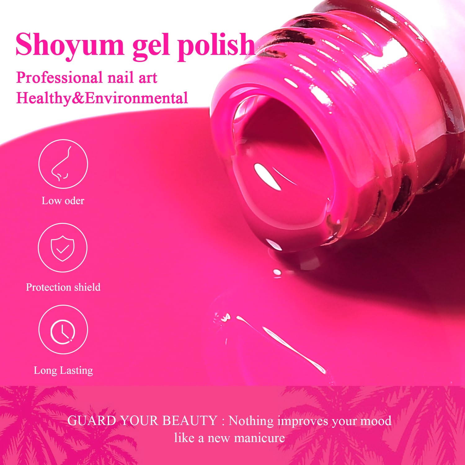 Shoyum Gel Nail Polish, 1Pcs 15Ml Hot Pink Gel Polish Bright Summer Neon Colors Gel Polish Soak Off Starters Nail Art Salon Mani