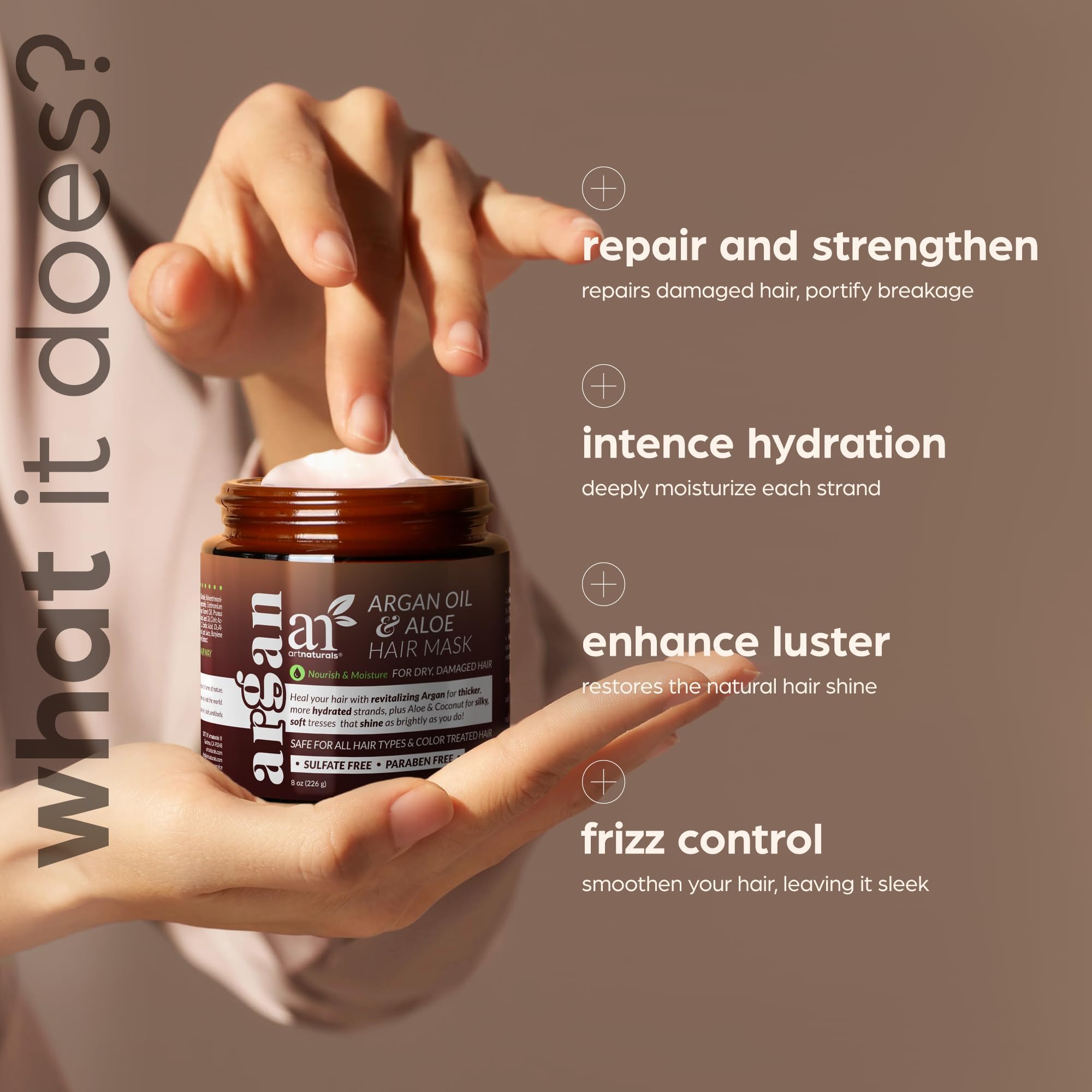 Artnaturals Argan Hair Mask Conditioner - (8 Oz/226g) - Deep Conditioning Treatment - Organic Jojoba Oil, Aloe Vera & Keratin -