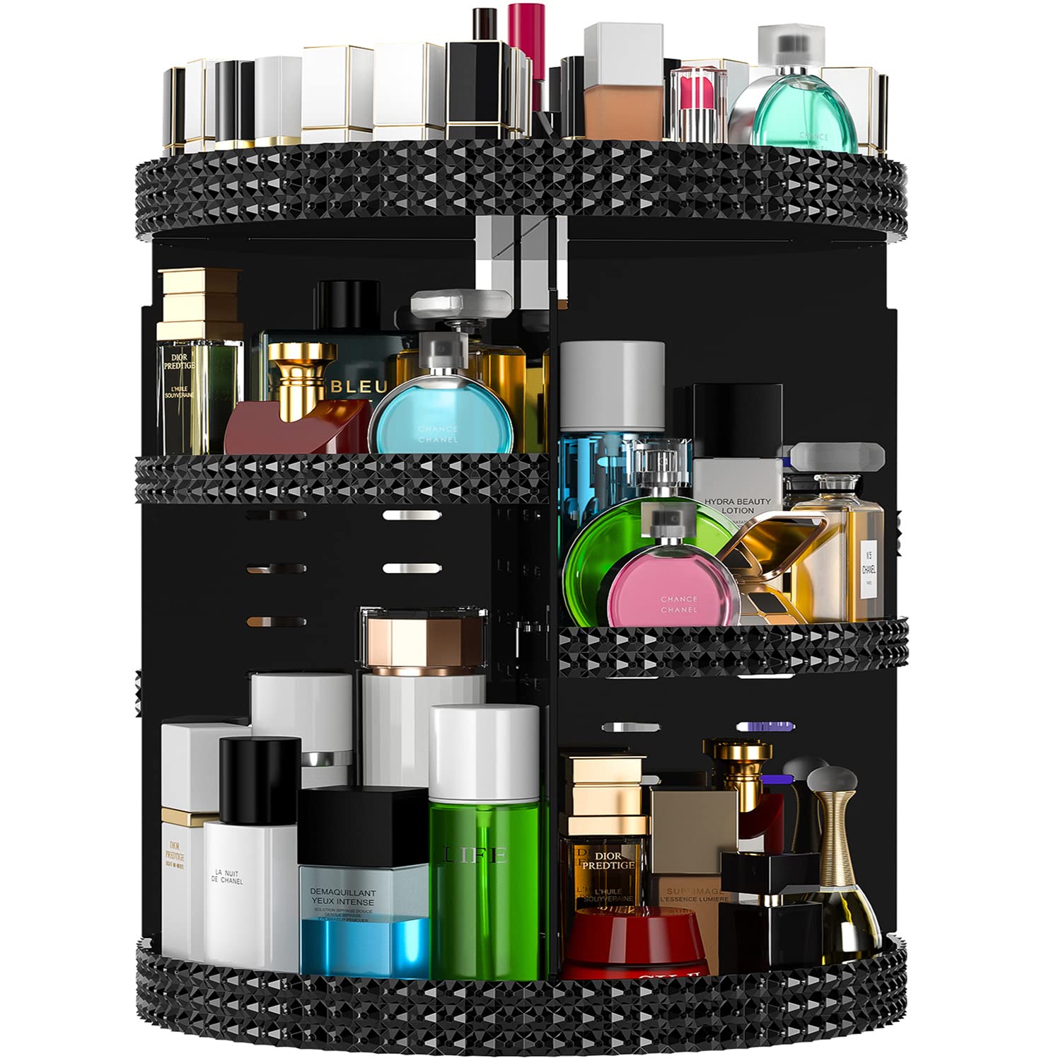 Famitree Black 360 Makeup Organizer Degree Rotating, 7 Layers Large Capacity Cosmetic Storage, Acrylic Makeup Organizers, Organi