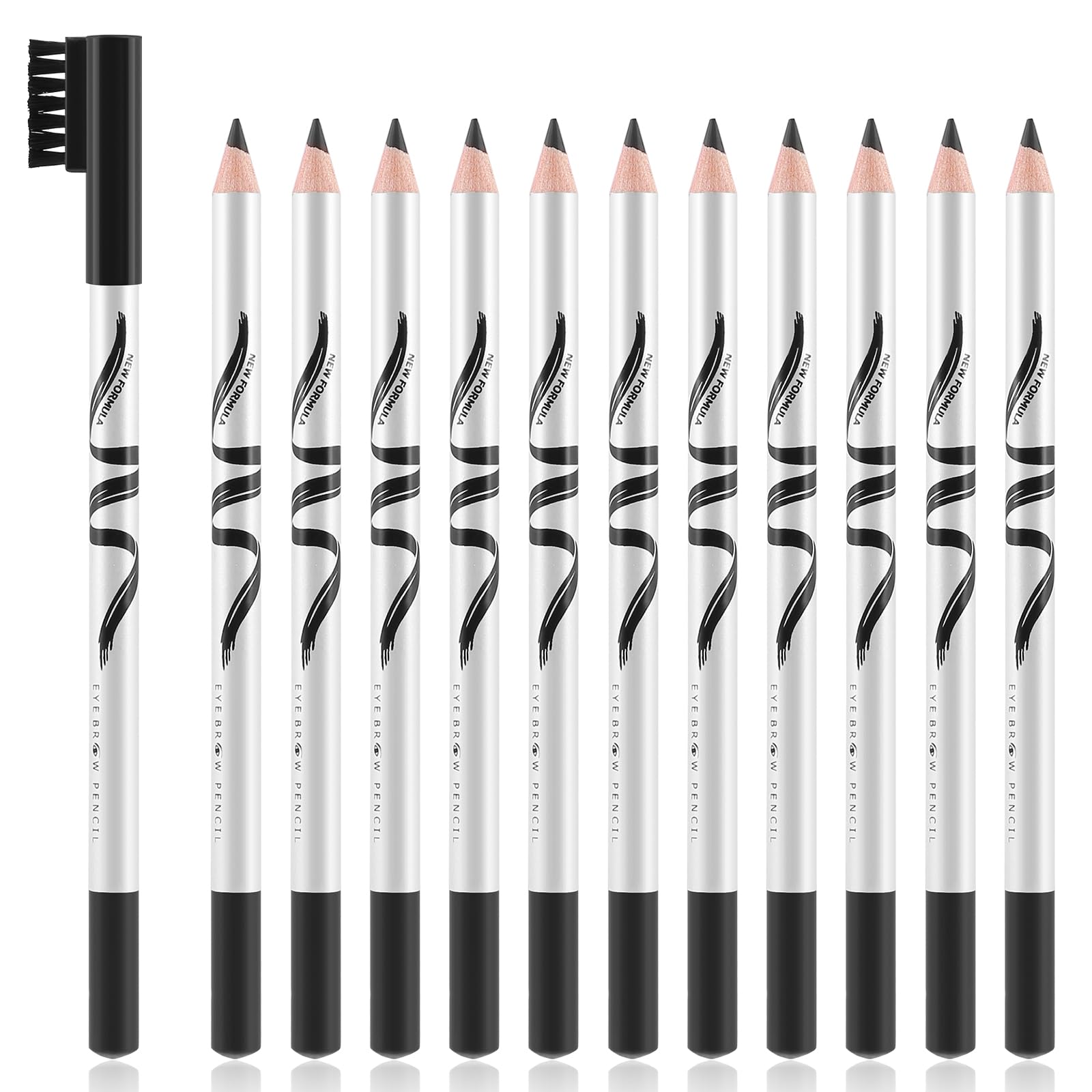 Boobeen 12 Packs Eyebrow Pencils With Soft Brush 2-In-1 Natural Waterproof Eyebrow Pen Long-Lasting Brows Makeup, Black Eye Brow
