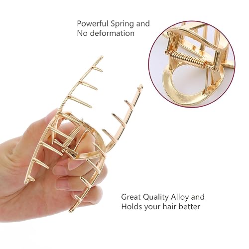 LUKACY 6 Pack Large Metal Hair Claw Clips - 4 Inch Gold Jaw Hair Accessories for Thick & Thin Hair, Strong Hold, Fashionable Styling