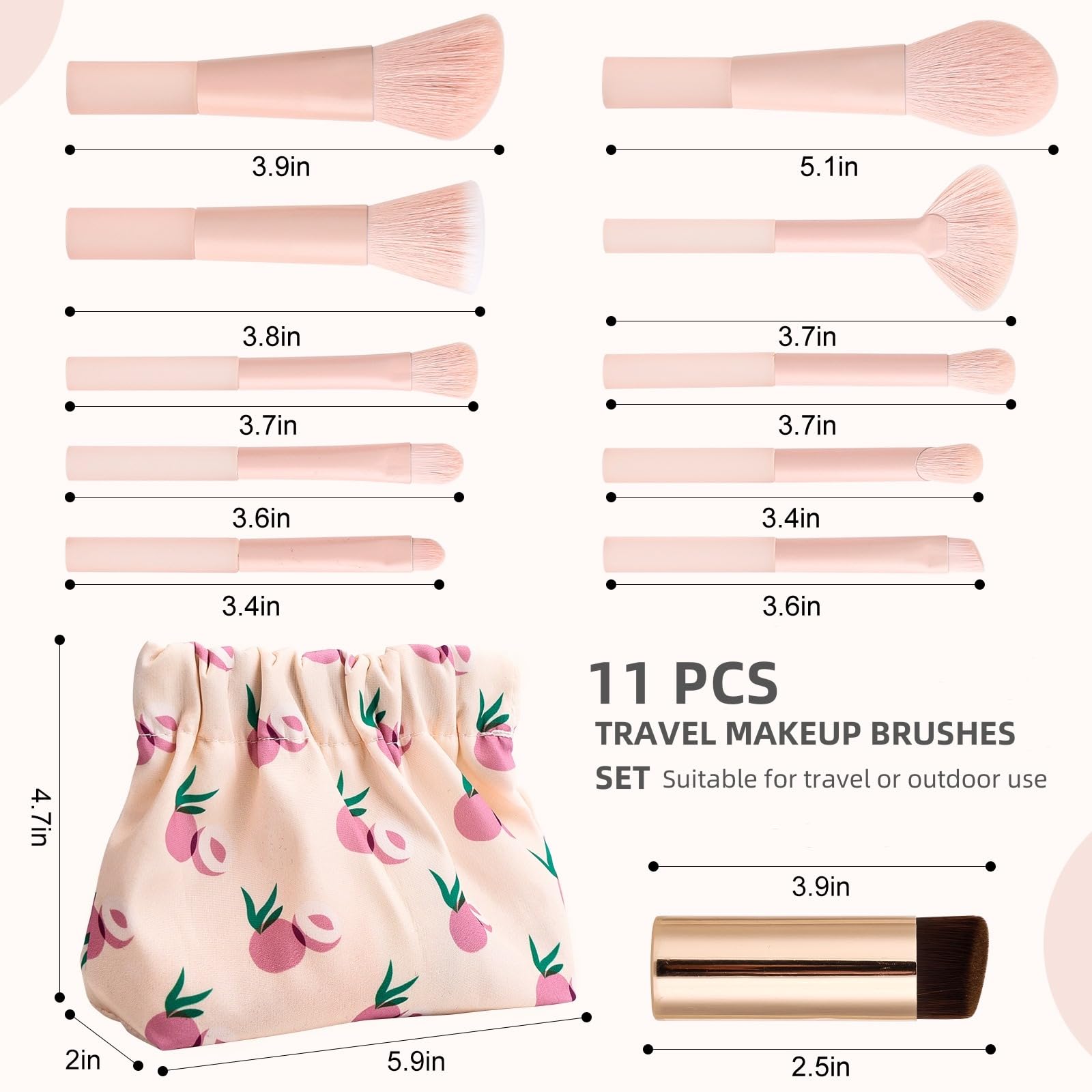 Goerti 11 Pcs Mini Travel Makeup Brush Set With Case, Professional Premium Synthetic Kabuki Powder Foundation Blush Fan Highligh