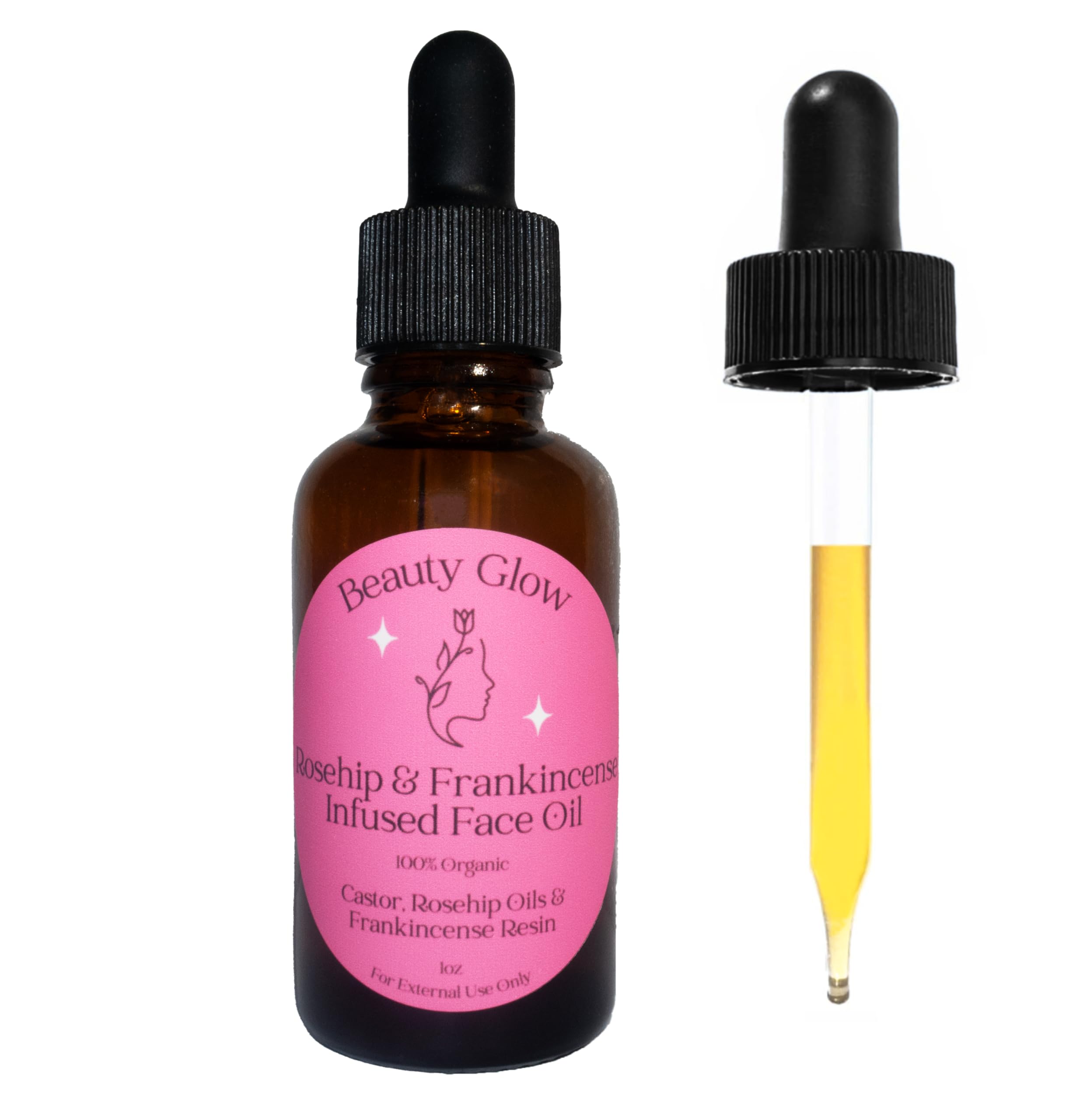 Beauty Glow Frankincense Resin Infused Organic Castor & Rosehip Oils for Face Anti-Aging Miracle Facial Moisturizer Cold Pressed