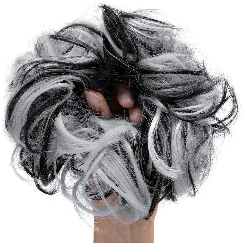 Lelinta Hair Bun Extensions Wavy Curly Messy Donut Chignons Hair Piece Wig Hairpiece Natural Black Mix Silver Grey