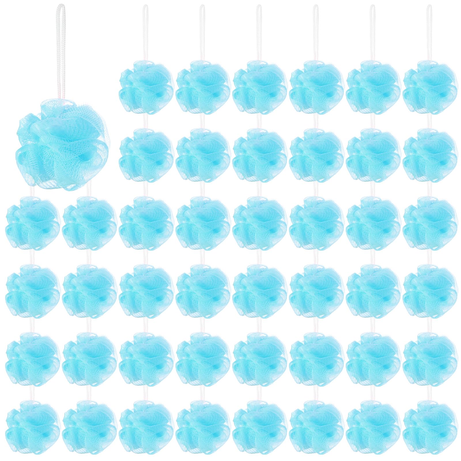 Suttmin 50 Pcs Loofah Sponge Bulk Mini Shower Sponge 3 Inch Loofahs Shower Pouf Mesh Shower Ball for Women Kids Men Exfoliating 