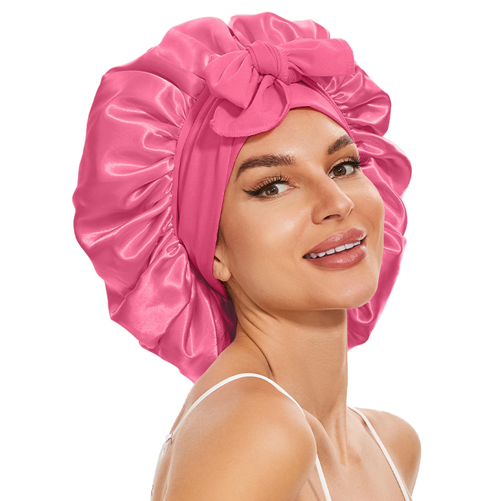Large Satin Bonnet Silk Bonnet Hair Bonnet For Sleeping, Double Layer Satin Bonnets For Women Natural Curly Hair Shower Cap