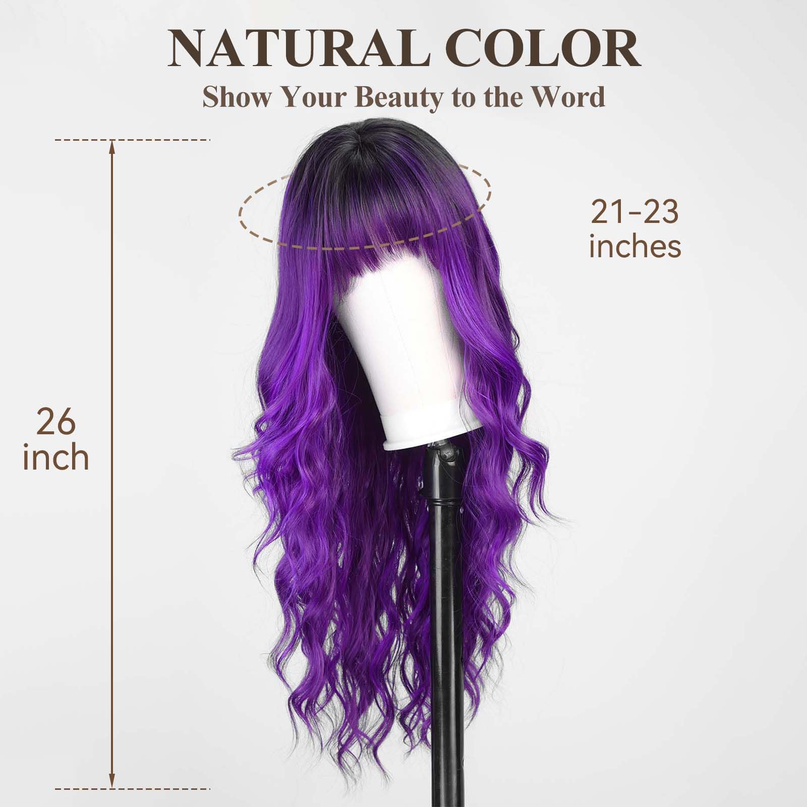 Haircube Purple Wig With Bangs For Women Brown And Blonde Long Wavy Hair Wig Wig Curly Wavy Synthetic Wigs For Girls Daily Party