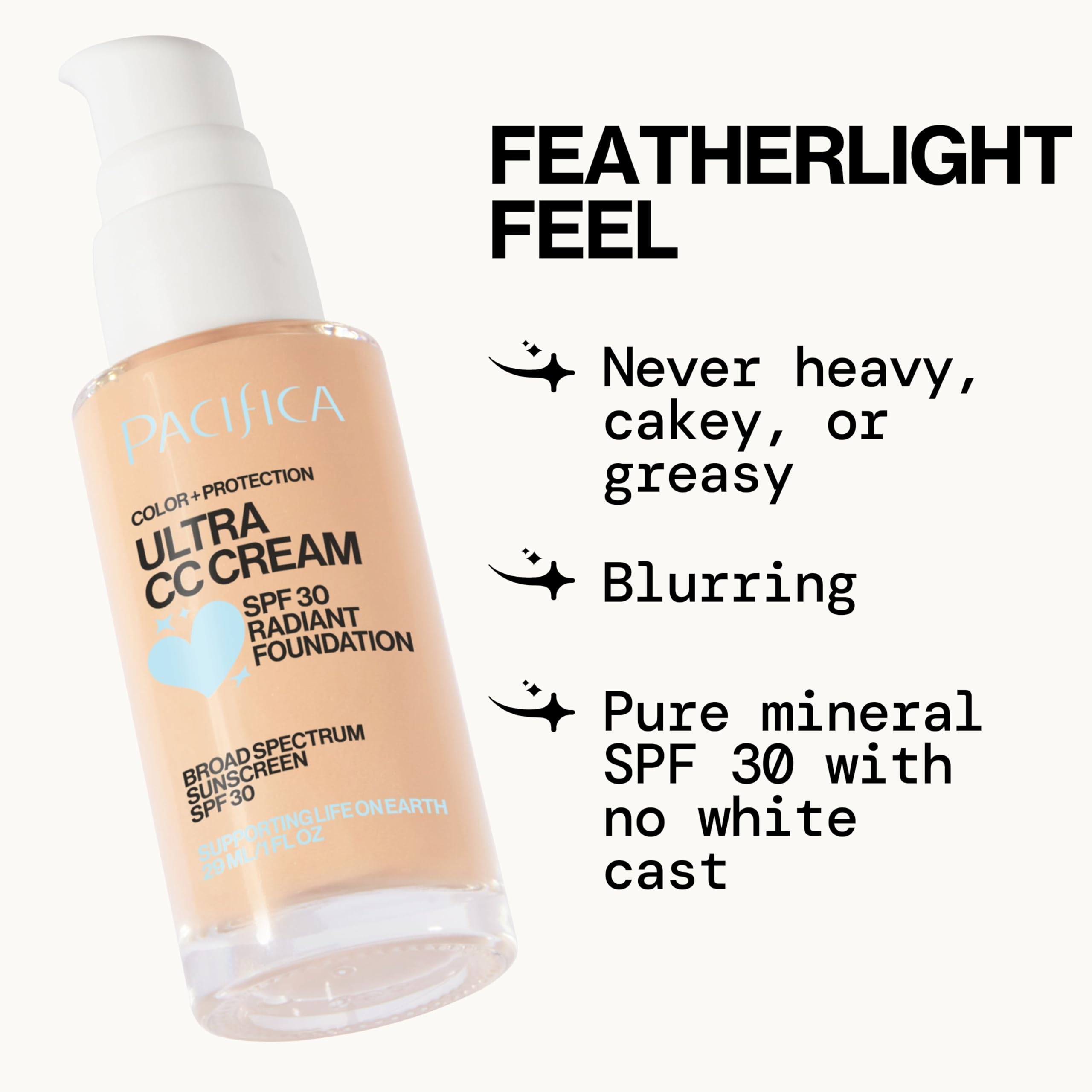 Pacifica Ultra CC Cream Radiant Foundation SPF 17 (Natural Medium) - Medium-Coverage Tinted Moisturizer + Mineral Sunscreen, Dew